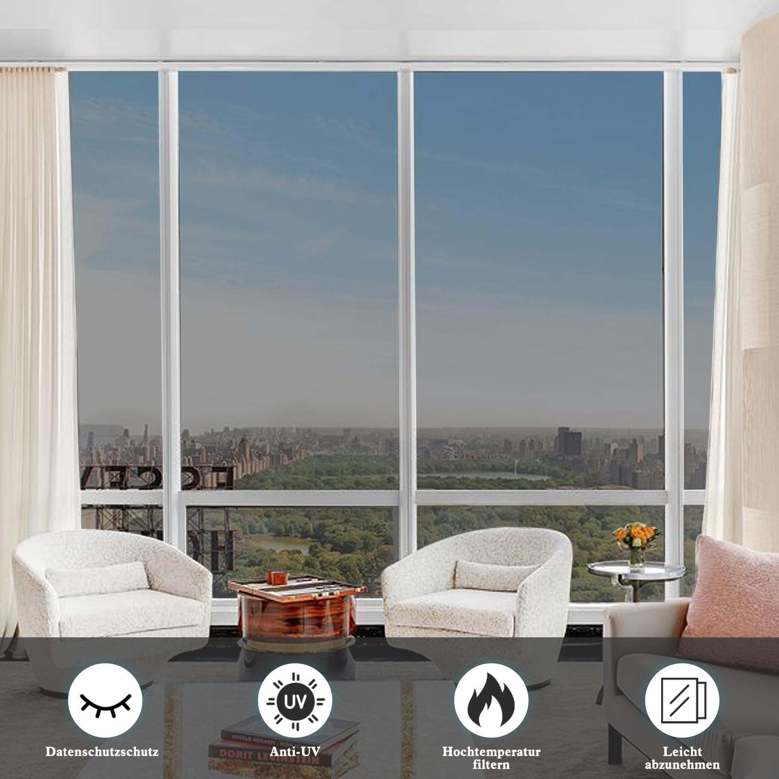 Filmgoo One Way Mirror Window Privacy Film - Black Silver UV Heat Control & Sun Block Reflective Vinyl (35.4