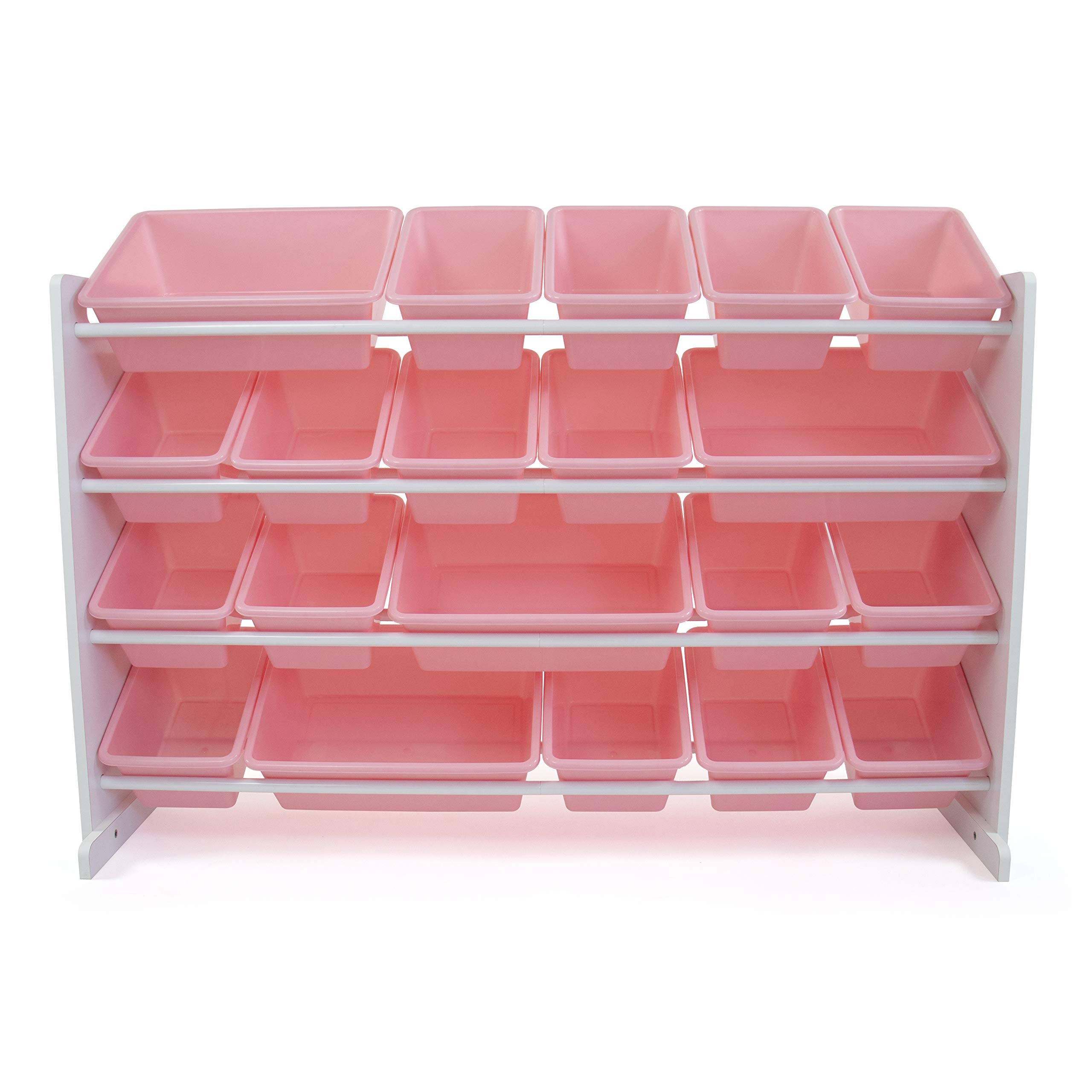 Humble Crew Kids Toy Organizer with 20 Storage Bins - White and Pink Toy Storage Solution for Playroom, Bedroom & Nursery Organization