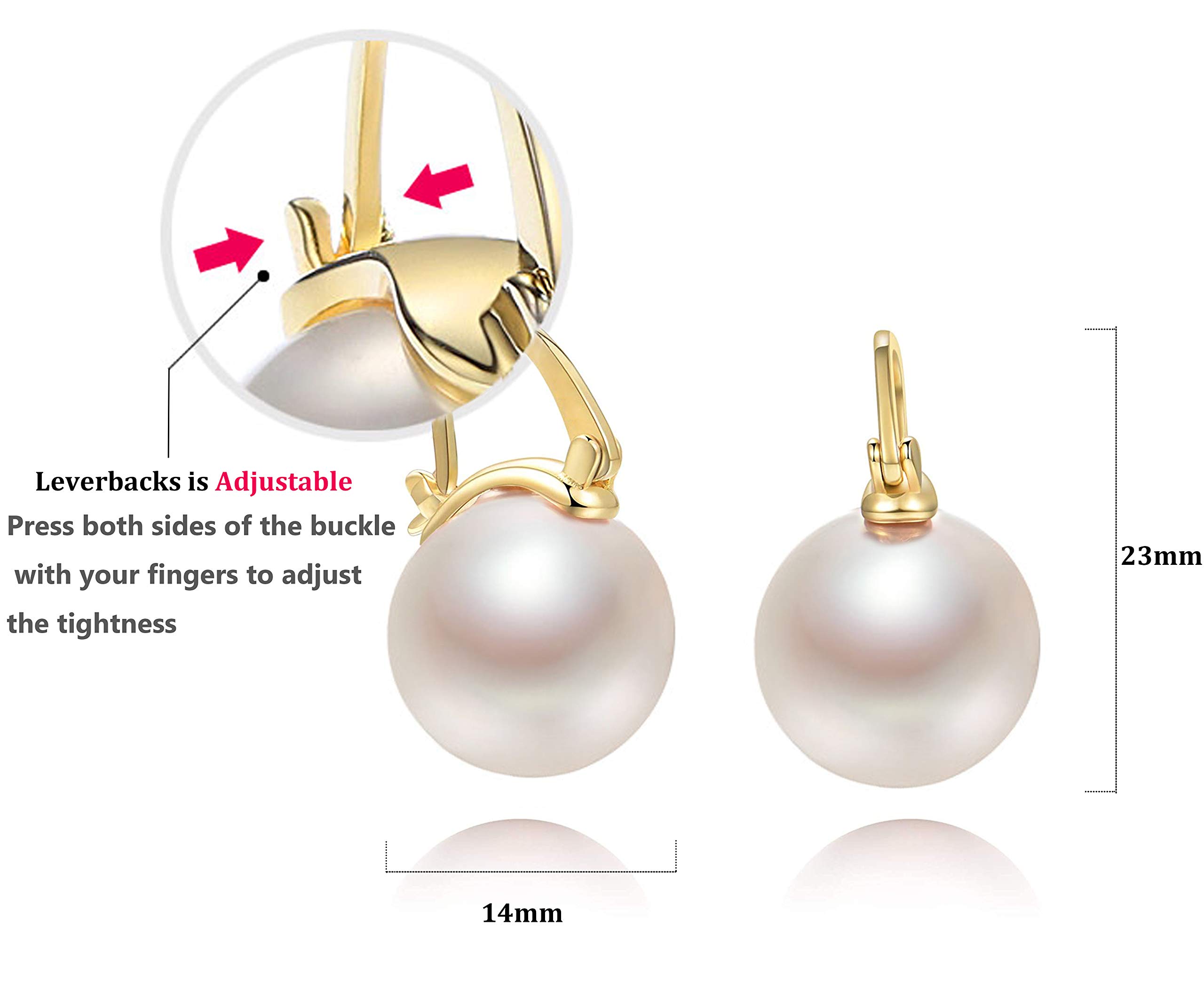 925 Sterling Silver 14mm White Round Pearl Drop Earrings for Women - Elegant Dangle Hoop Earrings for Wedding, Party & Everyday Wear - Minimalist Jewelry Gift for Girls & Women