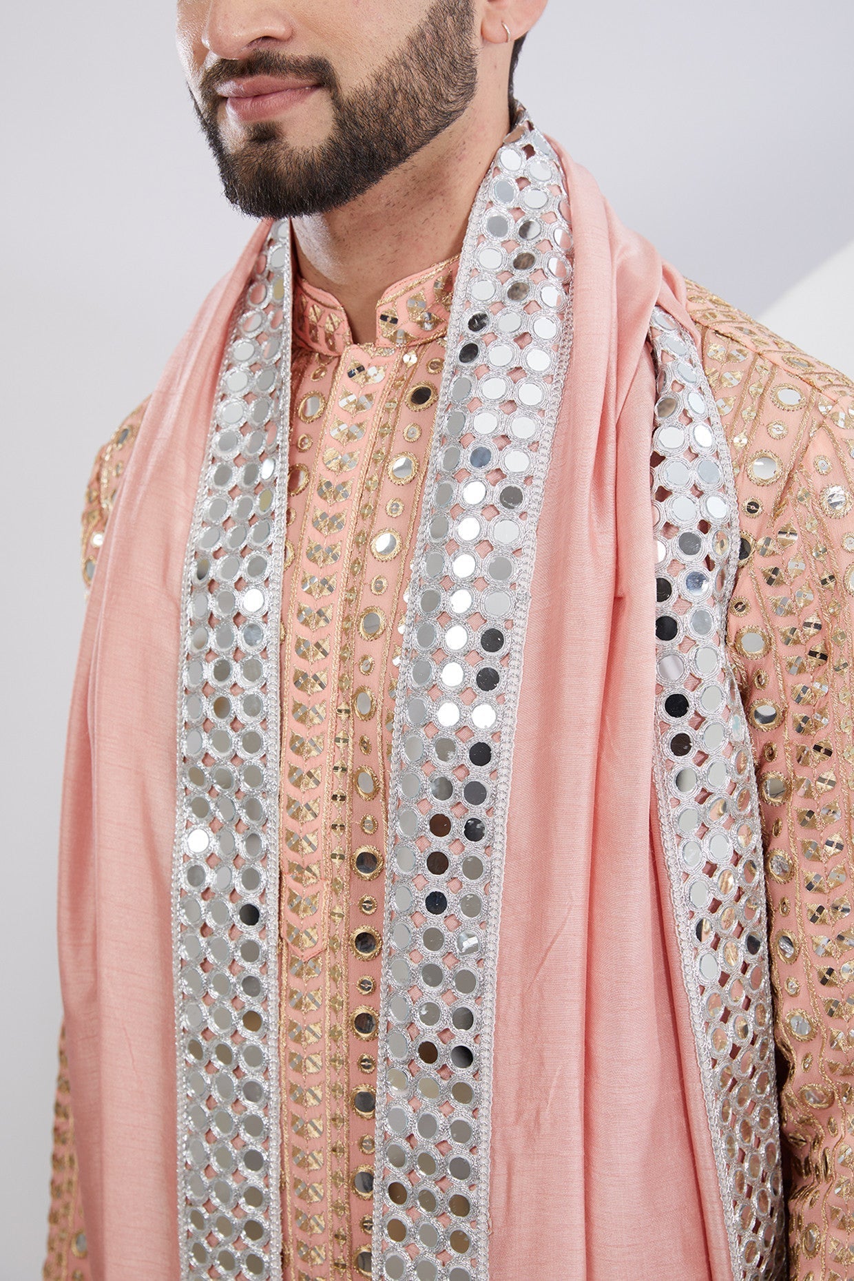 Stylish Peach Mirrorwork Kurta with Matching Mirrorwork Stole - Perfect for Festivals, Weddings & Ethnic Fashion