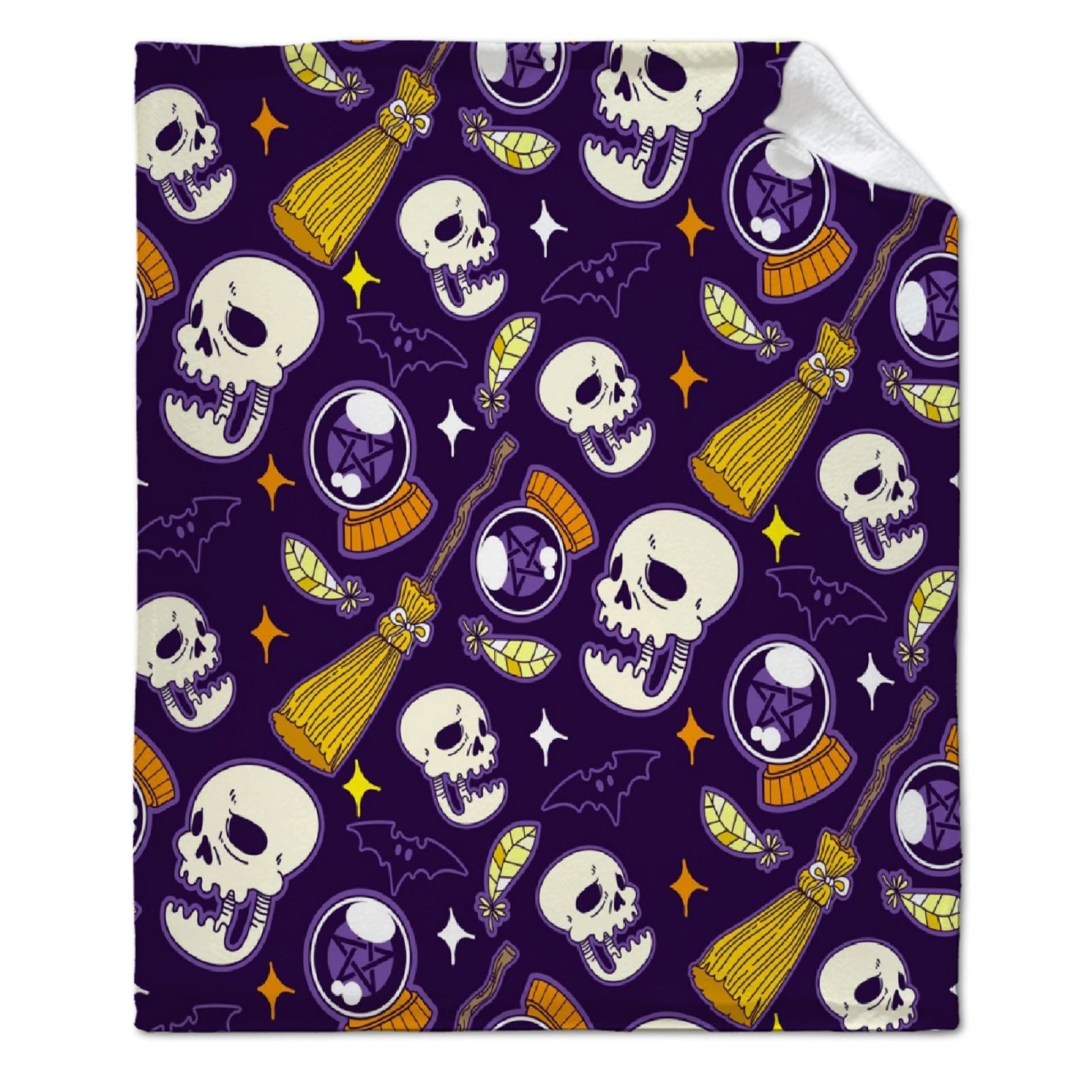 ARTBLANKET Halloween Broom and Skull Throw Blanket - Flannel Fleece Microfiber Plush Super Soft All-Season Blanket (120x90 inches) for Bed, Couch, Sofa - Perfect for Family Movie Nights, Fall Decor & Cozy Halloween Home Decor