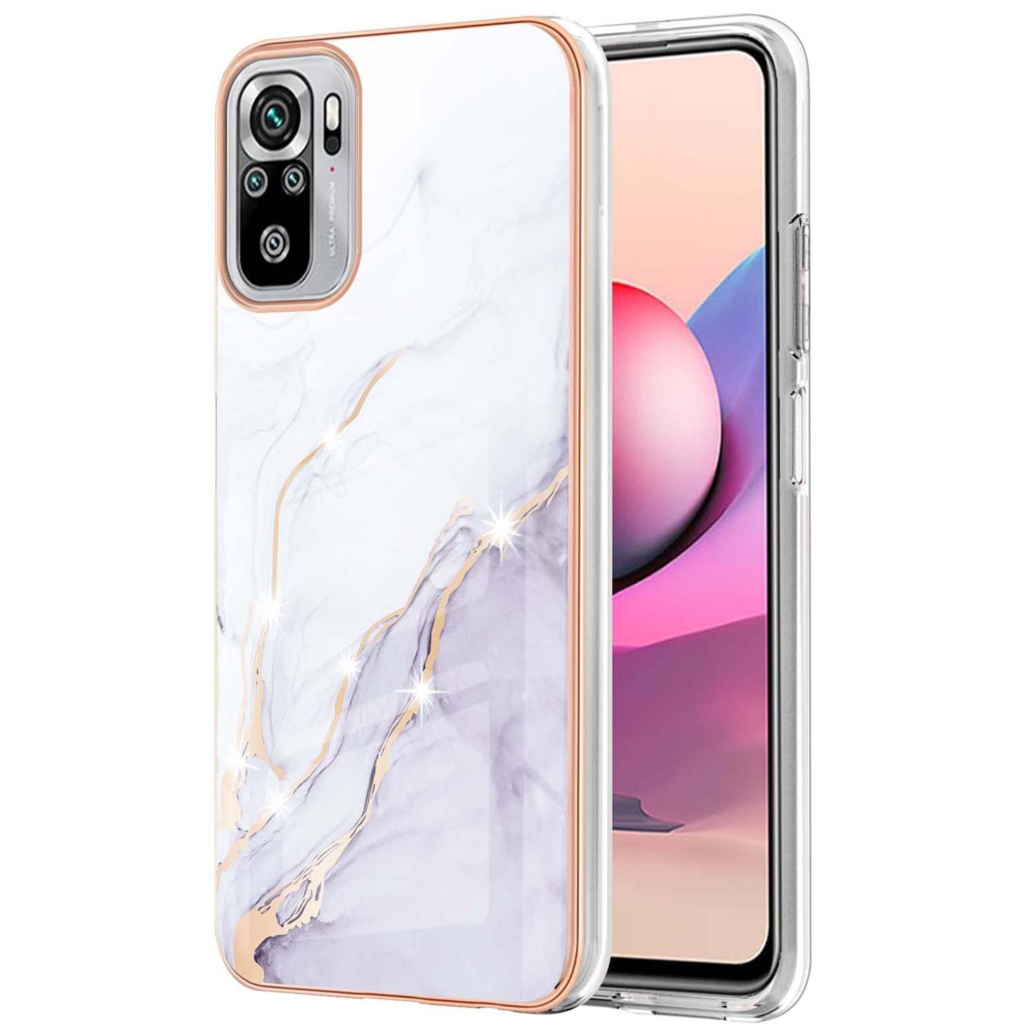 Slim Protective Case for Redmi Note 10 4G/10s - Shiny IMD Marble Design Fashion Phone Cover for Women | Shockproof & Scratch-Resistant with Screen & Camera Protection | Perfect for Daily Use, Work & Travel (YBDD White)