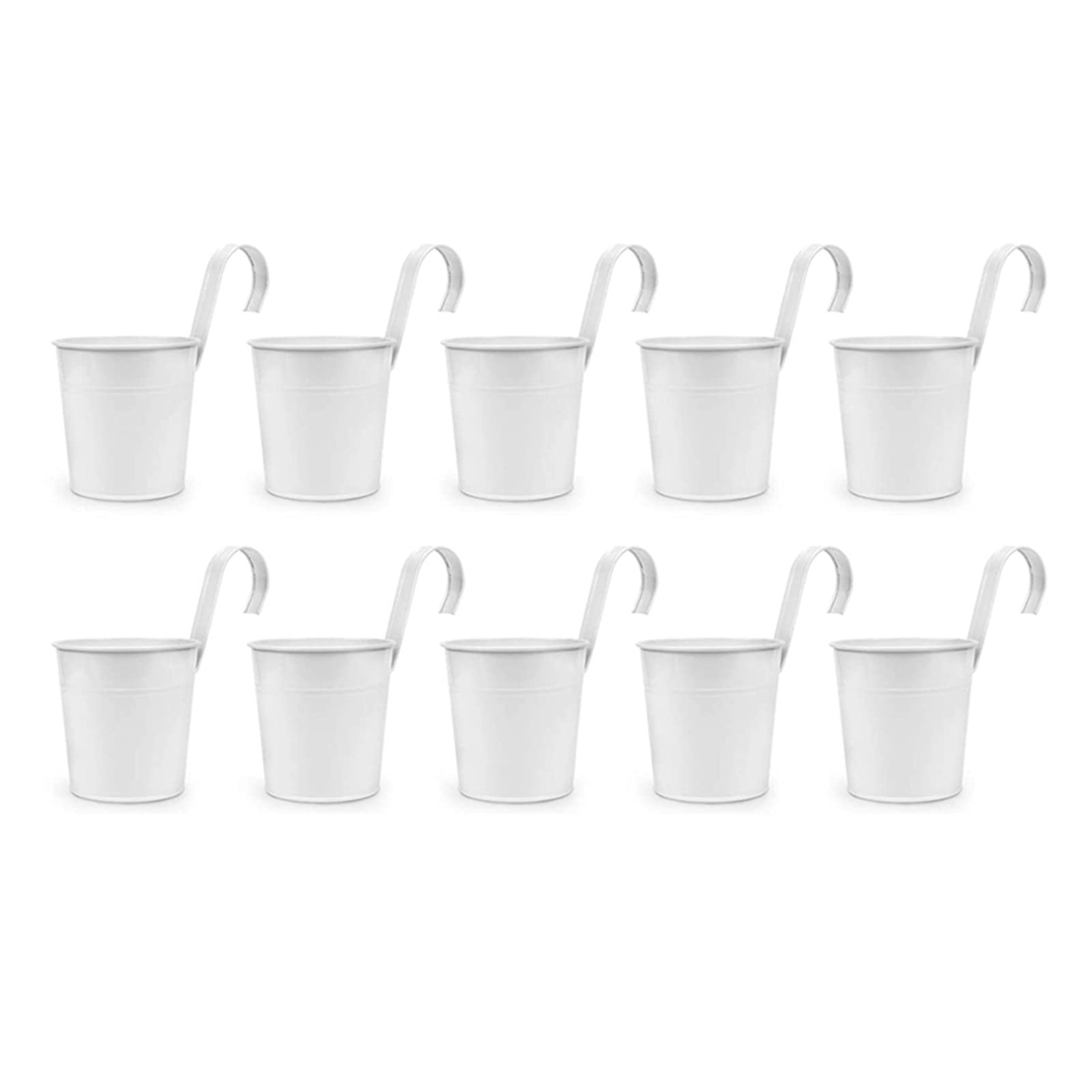 10Pcs White Hanging Flower Pots - Indoor/Outdoor Wall Planter for Railing Fence Balcony Garden Decor with Detachable Flowerpot | Perfect for Home, Patio, and Small Space Gardening