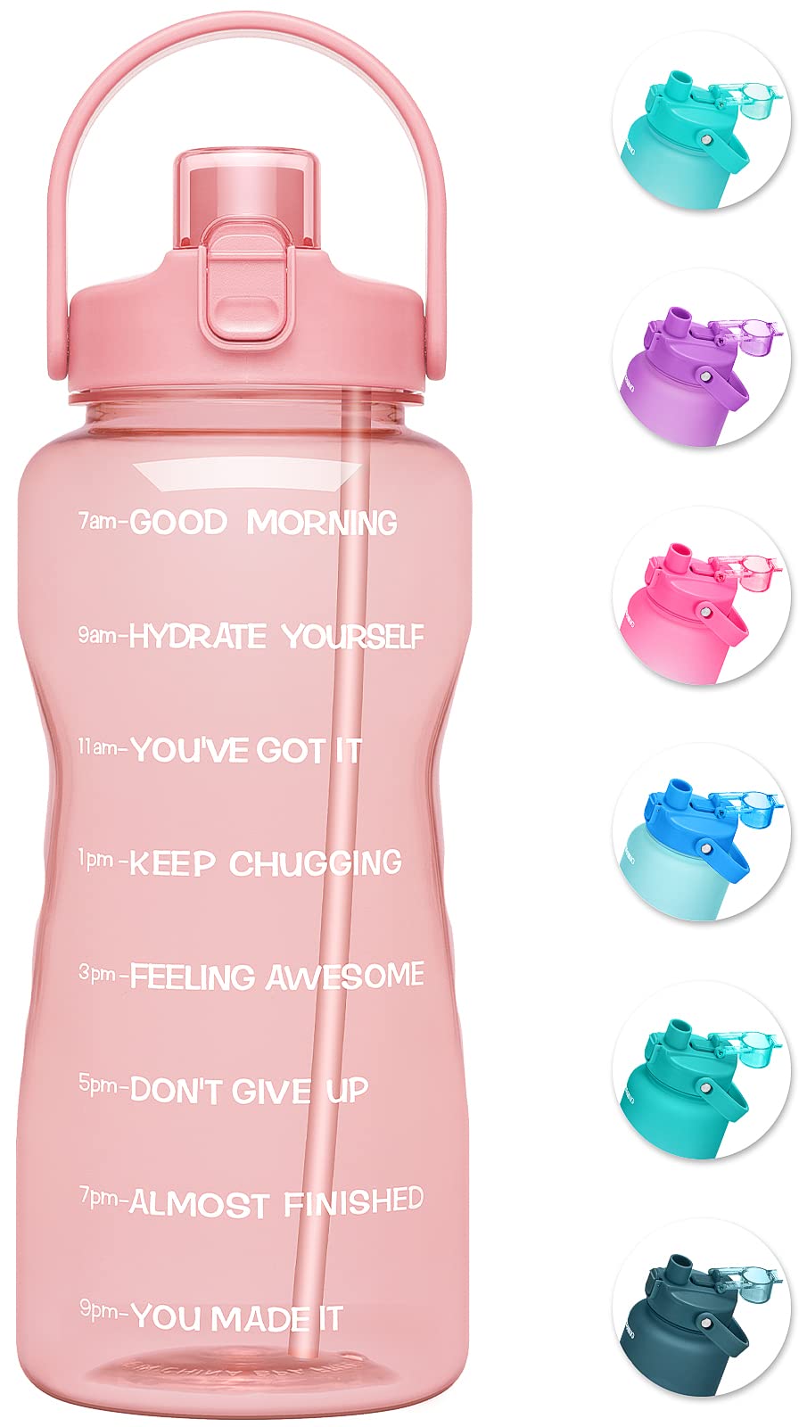 Unistar 64oz Half Gallon Water Bottle with 2-in-1 Lid (Straw & Chug) - BPA Free Large Capacity Leakproof Water Jug with Time Marker - Perfect for Gym, Hiking, Camping & Outdoor Activities