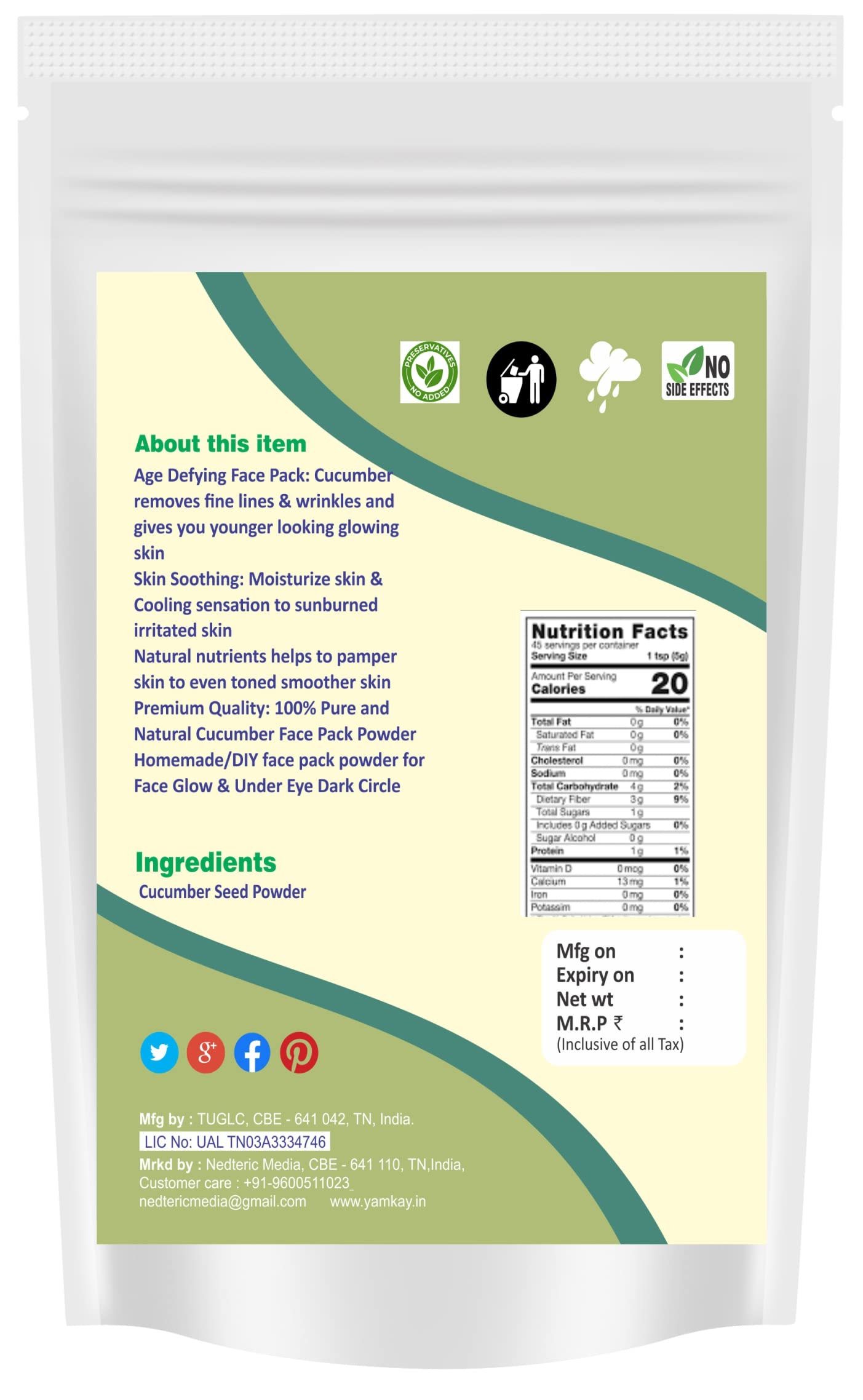 Yamkay Cucumber Seed Powder - 100g | Great Flavor for Drinks & Smoothies | Natural Vellari Vithai Powder for Detox & Skin Care | Perfect for Summer Beverages & Ayurvedic Recipes