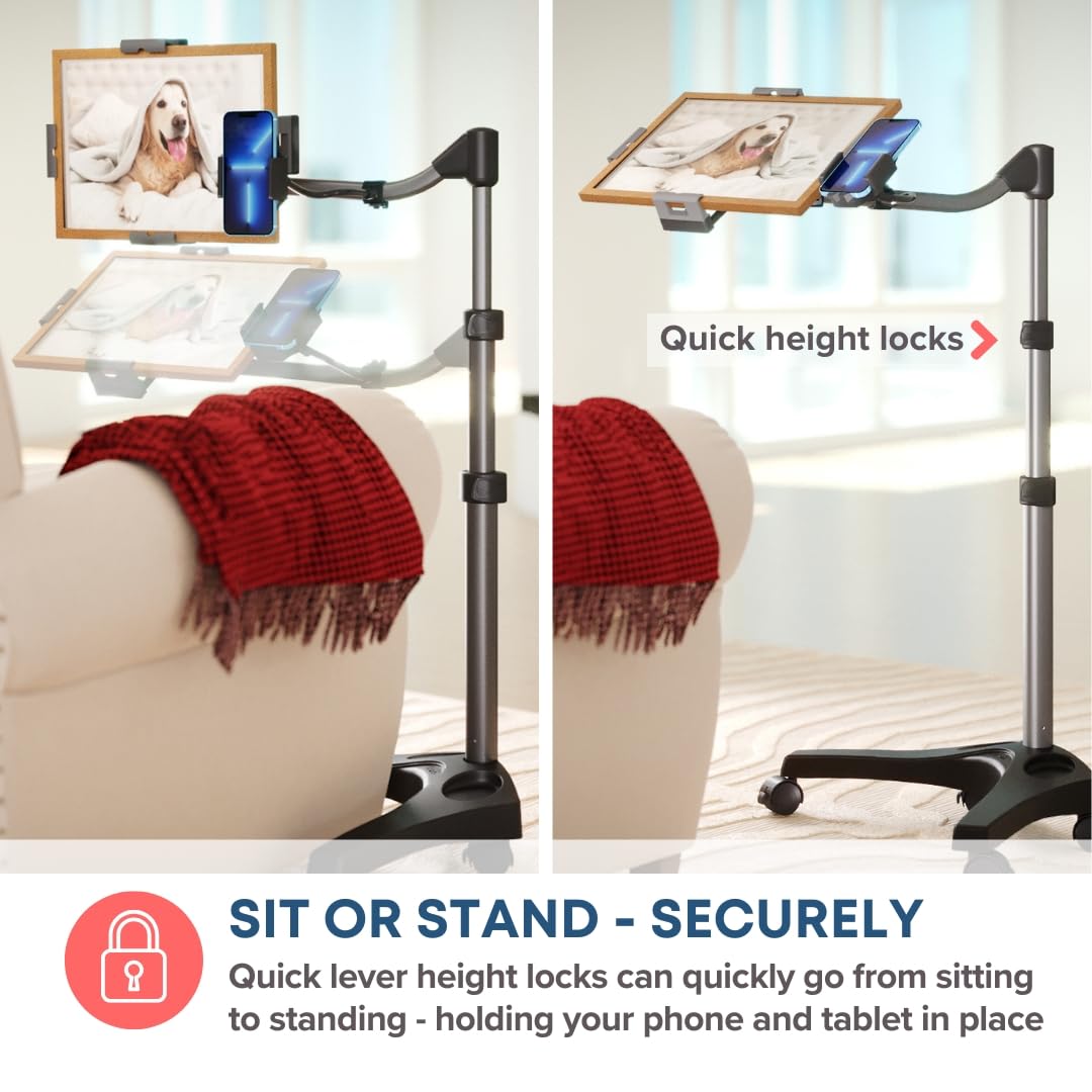 LEVO G2 Essential Tablet Floor Stand - Adjustable Holder for iPad, iPad Pro, iPad Mini, Samsung Galaxy, Microsoft Surface, Amazon Fire & More - Perfect for Home, Office & Bedroom Use - Black
