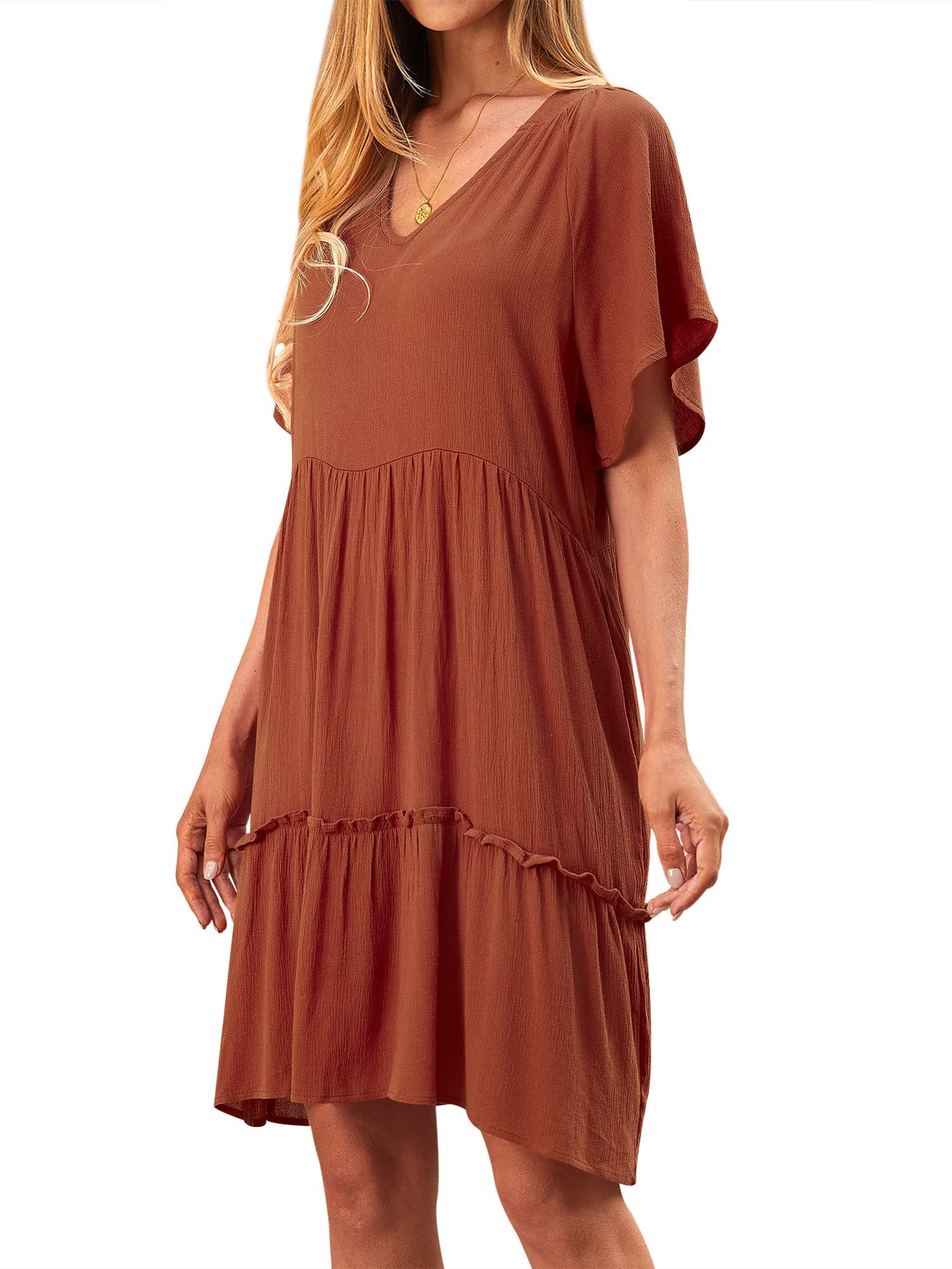 ZXZY Women's Summer Dress - Flowy Beach Midi Dress with Ruffle & Bell Sleeves, Pockets - Perfect for Vacation, Boho Outfits & Casual Wear