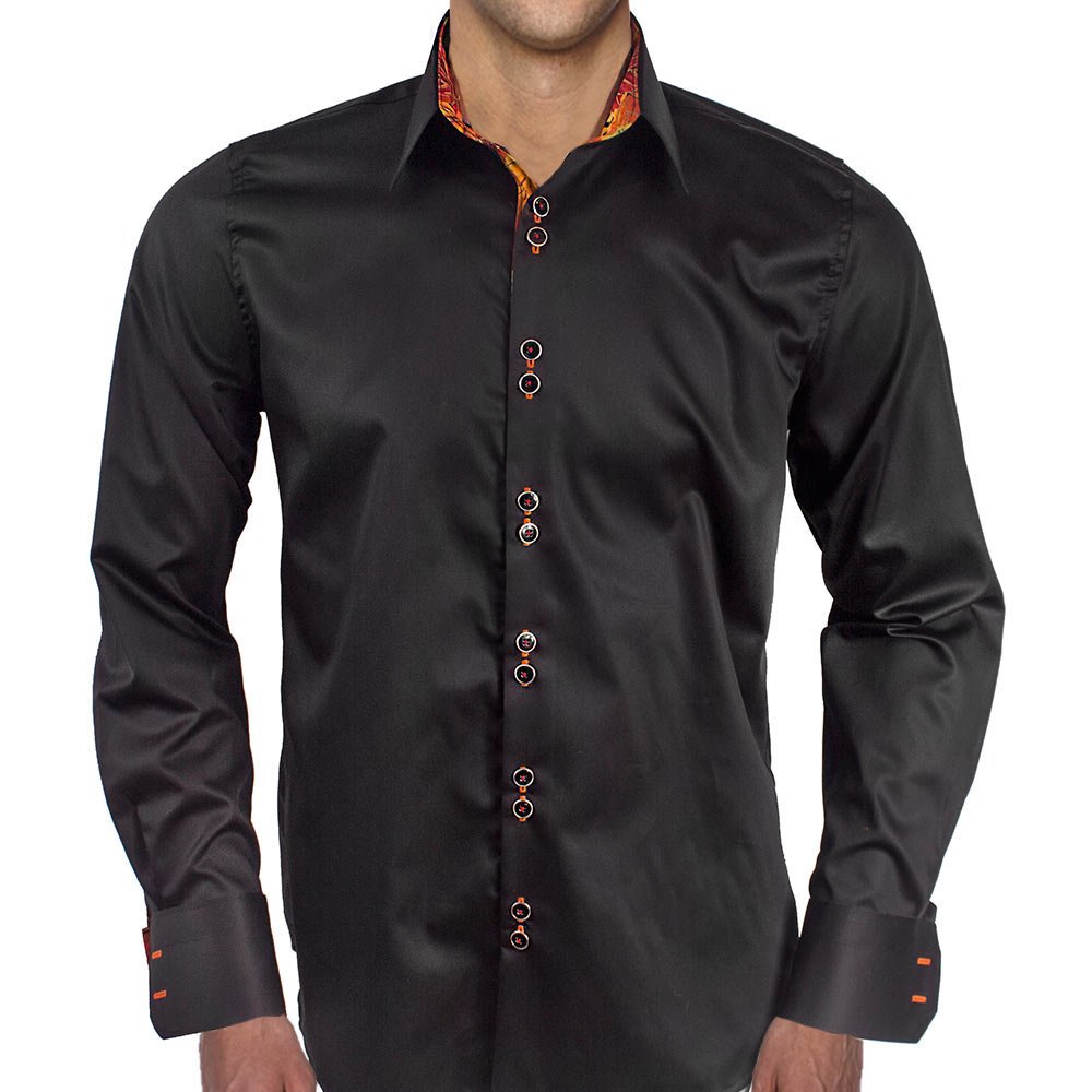 Premium Black Dress Shirts with Elegant Metallic Leaf Design - 100% Made in USA - Perfect for Business Meetings, Weddings & Formal Occasions