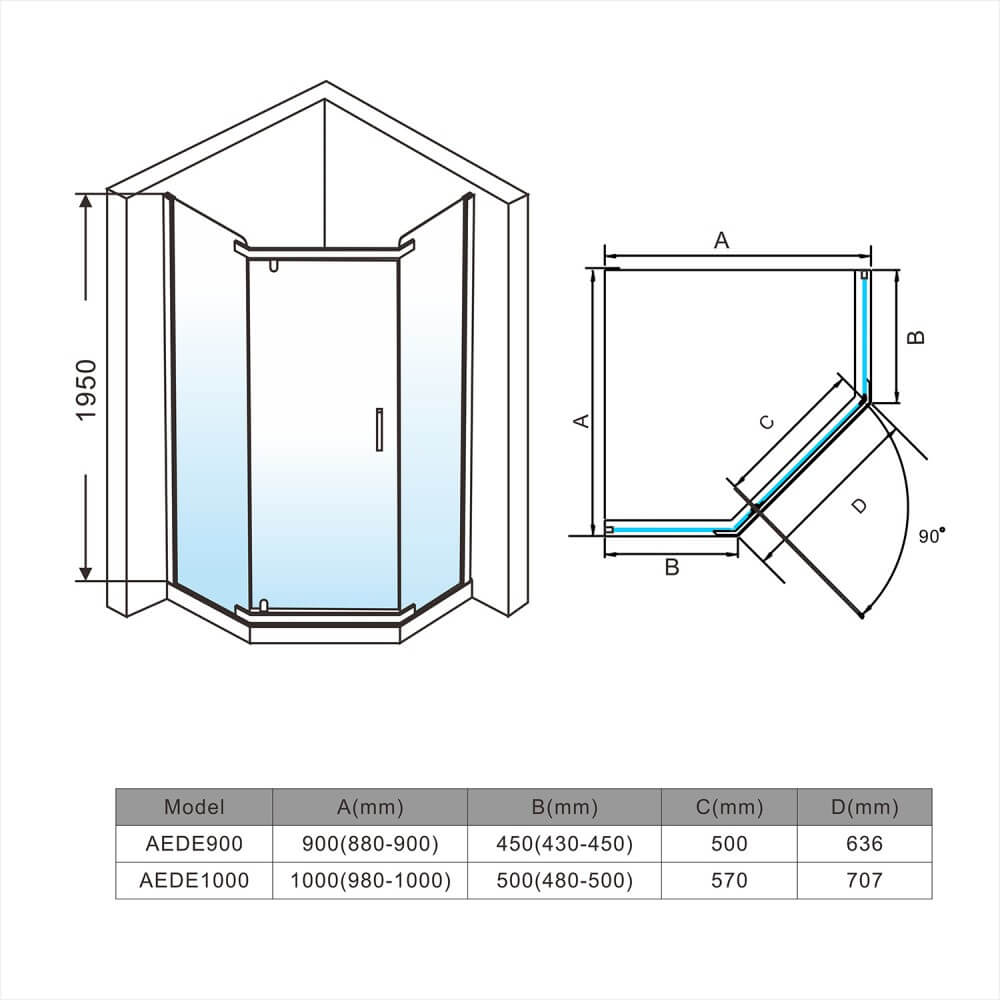 ELEGANT SHOWERS Diamond Semi Frameless Shower Screen