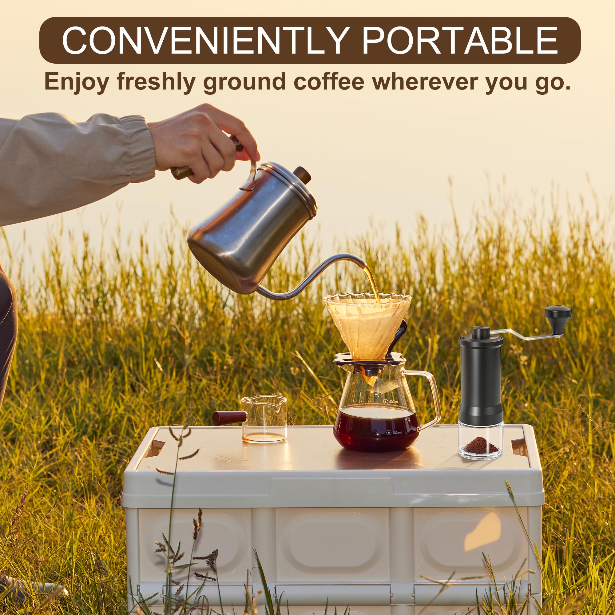 Premium Manual Coffee Grinder with Ceramic Conical Burr - Adjustable Hand Crank Mill for French Press, Espresso & Moka Pot - Fine to Coarse Grind Settings - 30g Capacity - Perfect for Home, Office & Travel Use