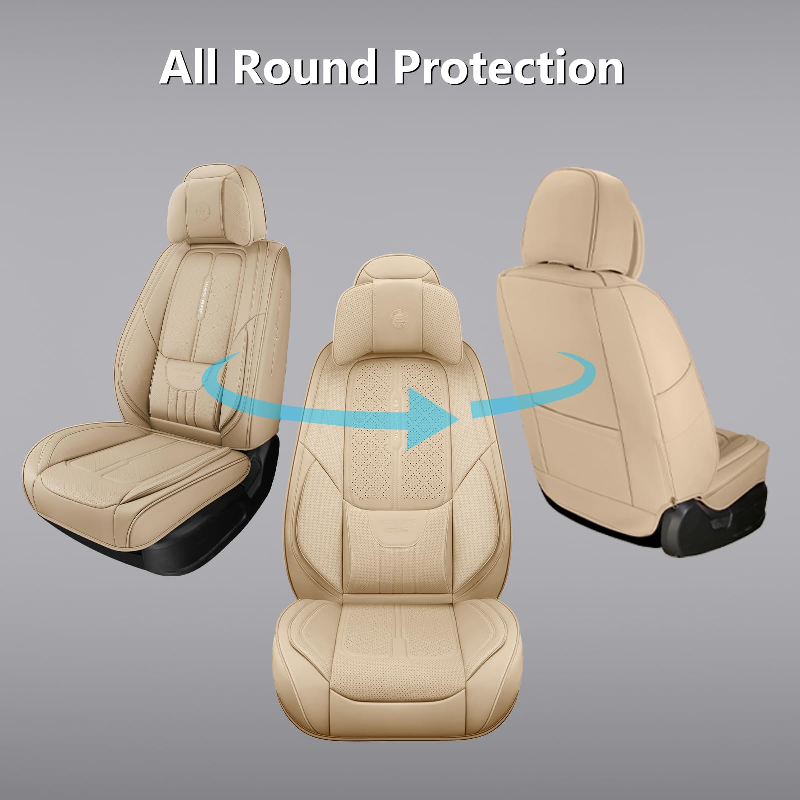 Premium Full-Grain Leather Car Seat Covers for Cars, SUVs & Trucks - Universal Fit Front Seat Protectors (2-Piece Set, Beige) | Waterproof & Anti-Slip Automotive Seat Covers for Comfort & Luxury Interior Protection