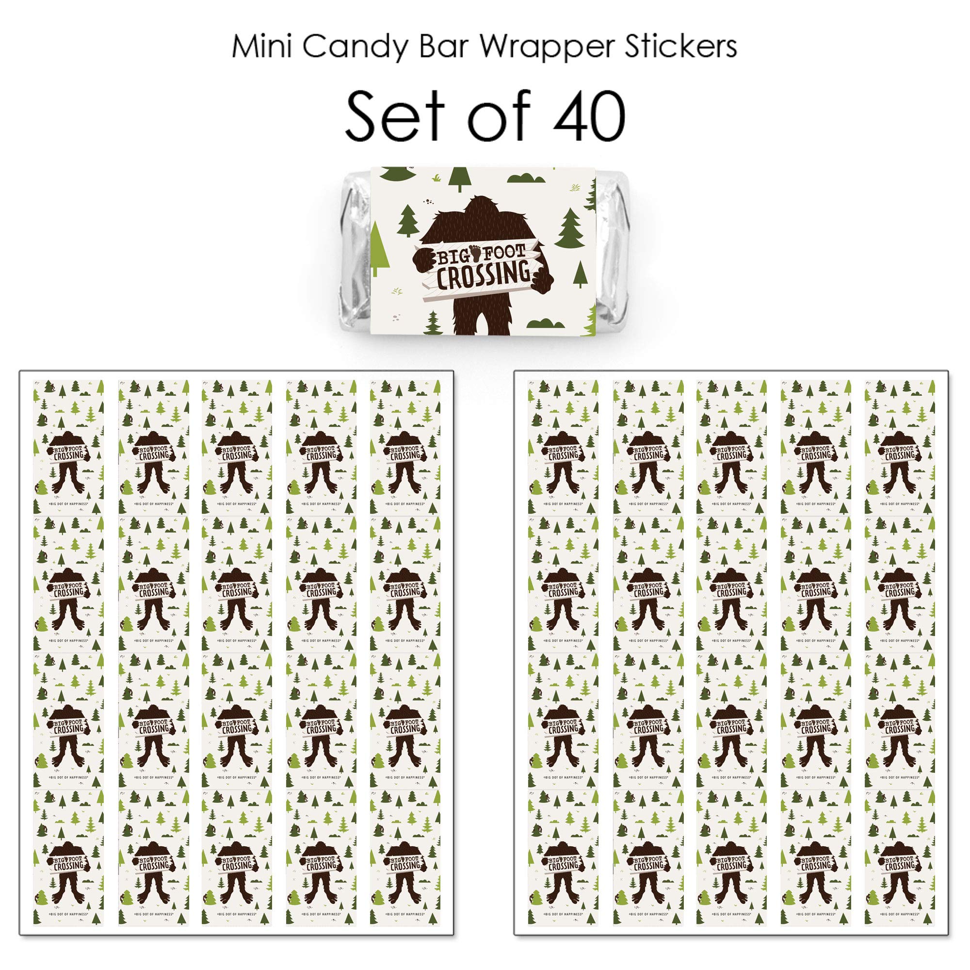 Bigfoot Candy Bar Wrappers - 40 Count Mini Stickers for Sasquatch Birthday Party Favors & Halloween Treats - Fun Bigfoot Crossing Decorations for Kids Party Supplies