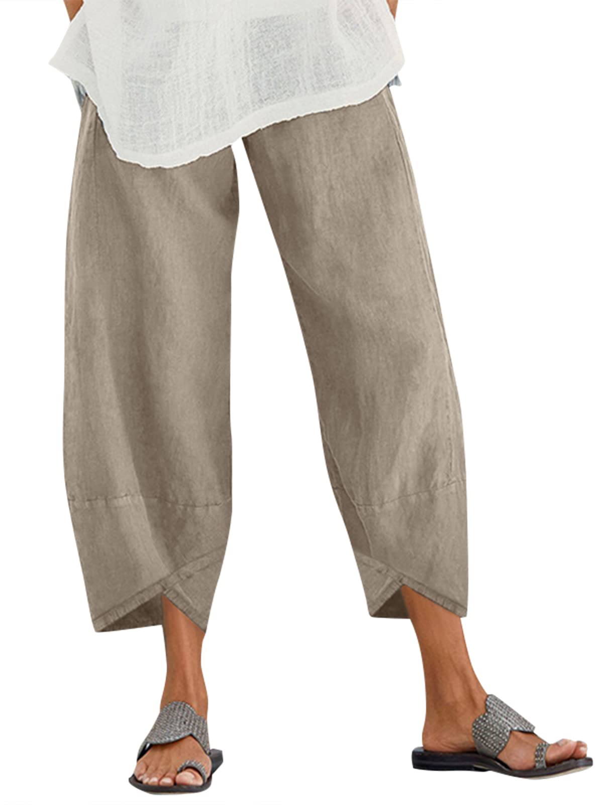 ZANZEA Women's High Waisted Casual Cropped Pants - Soft Stretch Comfortable Trousers for Work, Office & Everyday Wear