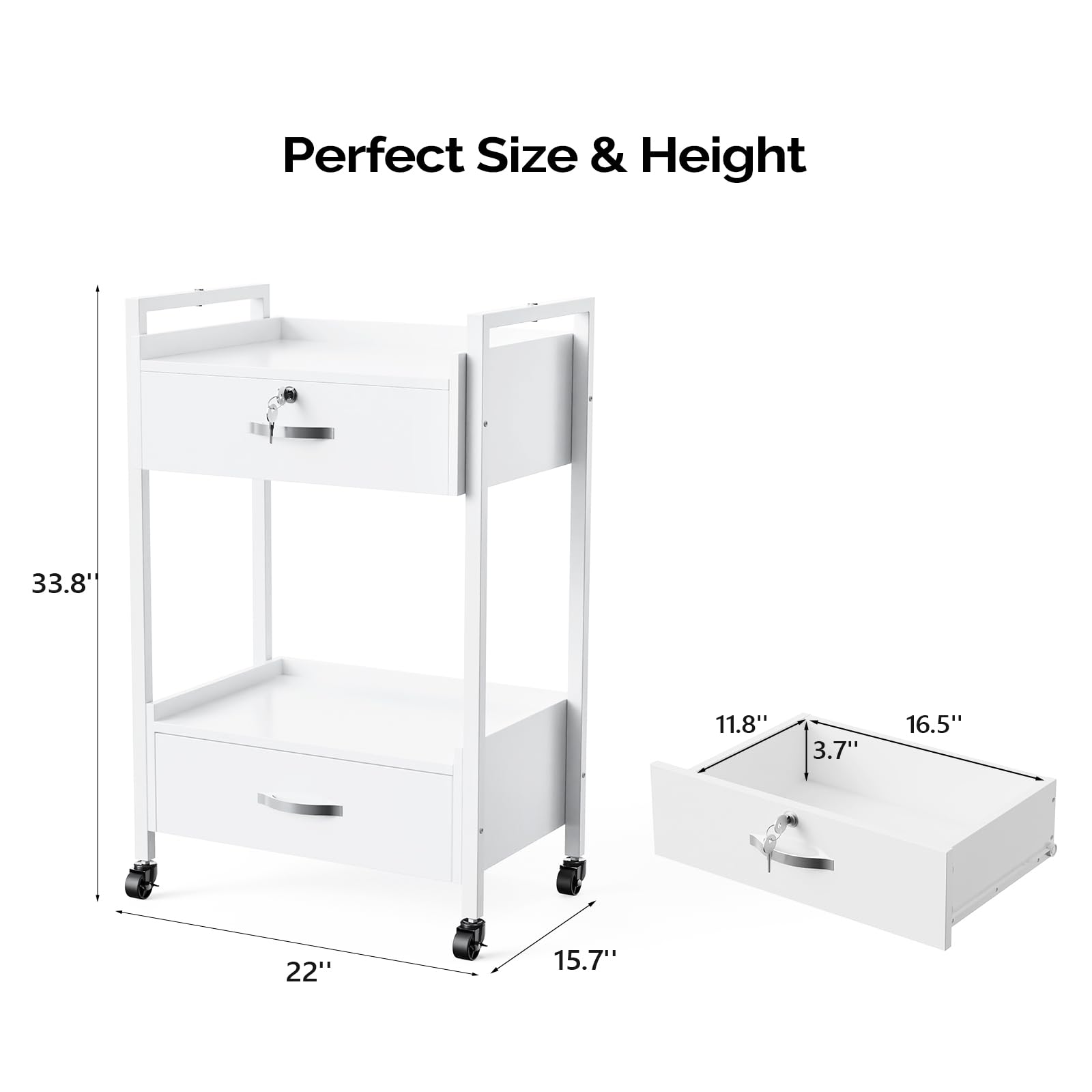 OmySalon Professional Salon Trolley Cart with Wheels - 2 Drawers & 2 Trays Mobile Storage Organizer for Beauty Spa, Massage, Tattoo & Facial Tools - White | Perfect for Estheticians, Salon Professionals & Home Beauty Stations