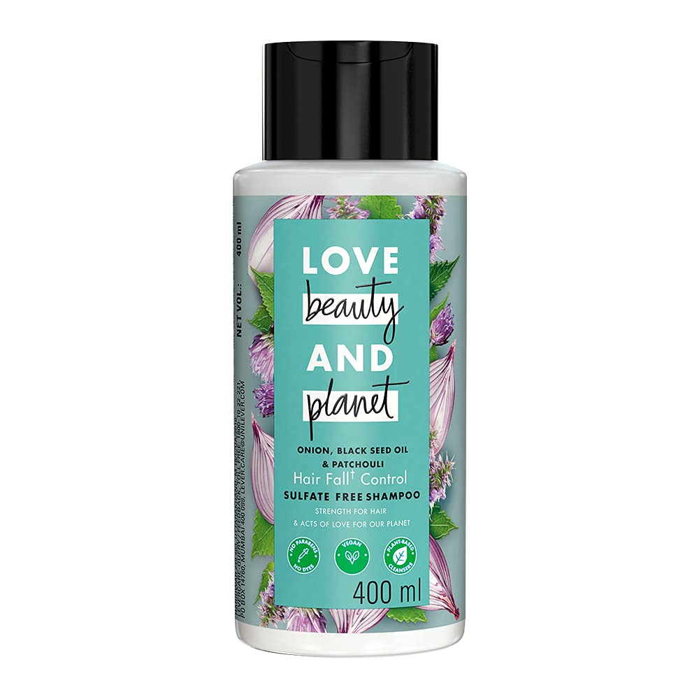 Love Beauty & Planet Sulfate-Free Hairfall Control Shampoo with Onion Oil, Blackseed Oil & Patchouli (400ml) & Moisturizing Body Wash for Dry Skin (400ml) - Hair Growth Solution & Hydrating Skin Care for Daily Use