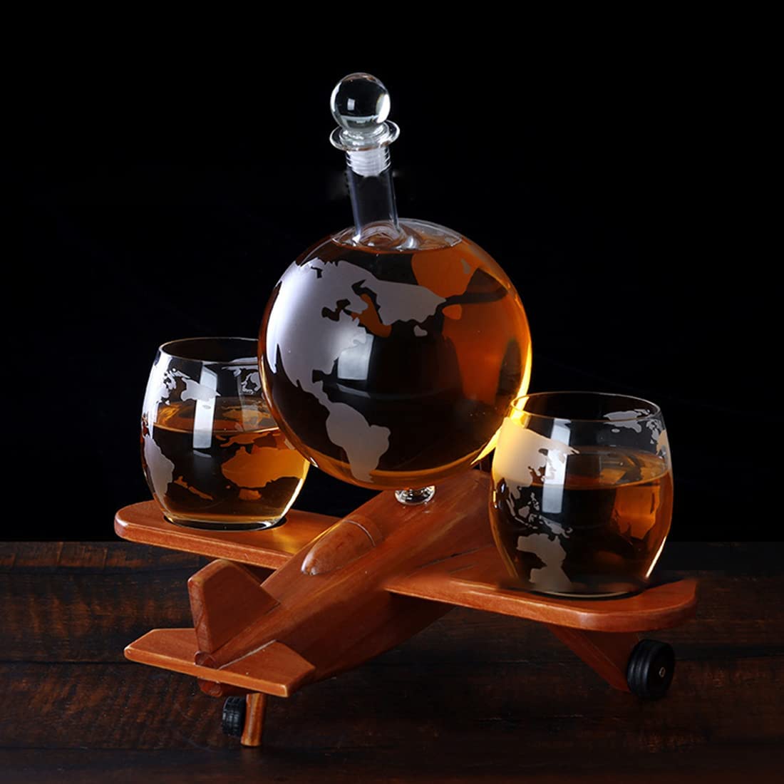 Premium 22.5 Oz Earth-Shaped Whiskey Decanter Set with 2 Crystal Glasses (11 Oz Each) - Elegant Scotch Bourbon Vodka Rum Liquor Gift Set for Men - Perfect for Home Bars, Dinner Parties & Father's Day Gifts