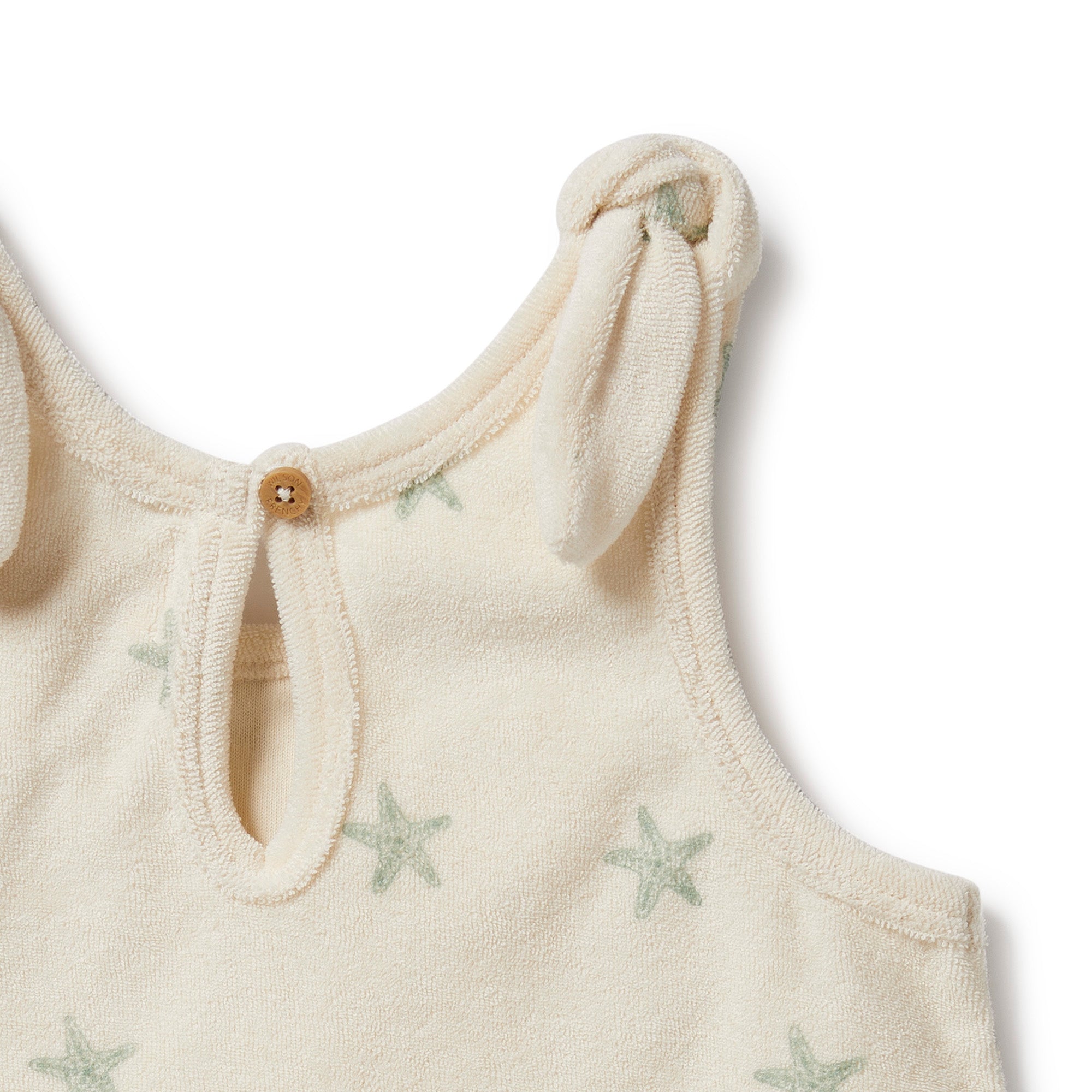 Organic Terry Tie Singlet for Baby - Soft Cotton Starfish Design Onesie - Perfect for Newborn Photoshoots, Beach Outings & Nursery Essentials