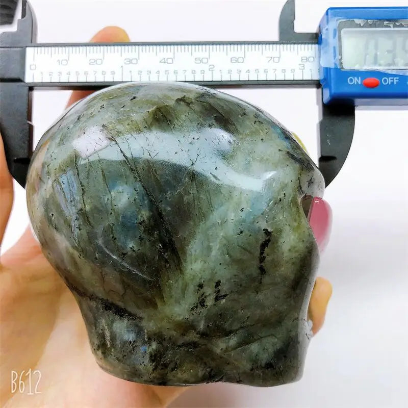 8CM Natural Labradorite Alien Skull Crystal Carving - Healing Energy Stone for Meditation, Reiki & Home Decor - Unique Halloween Gift & Spiritual Decor (1PC)