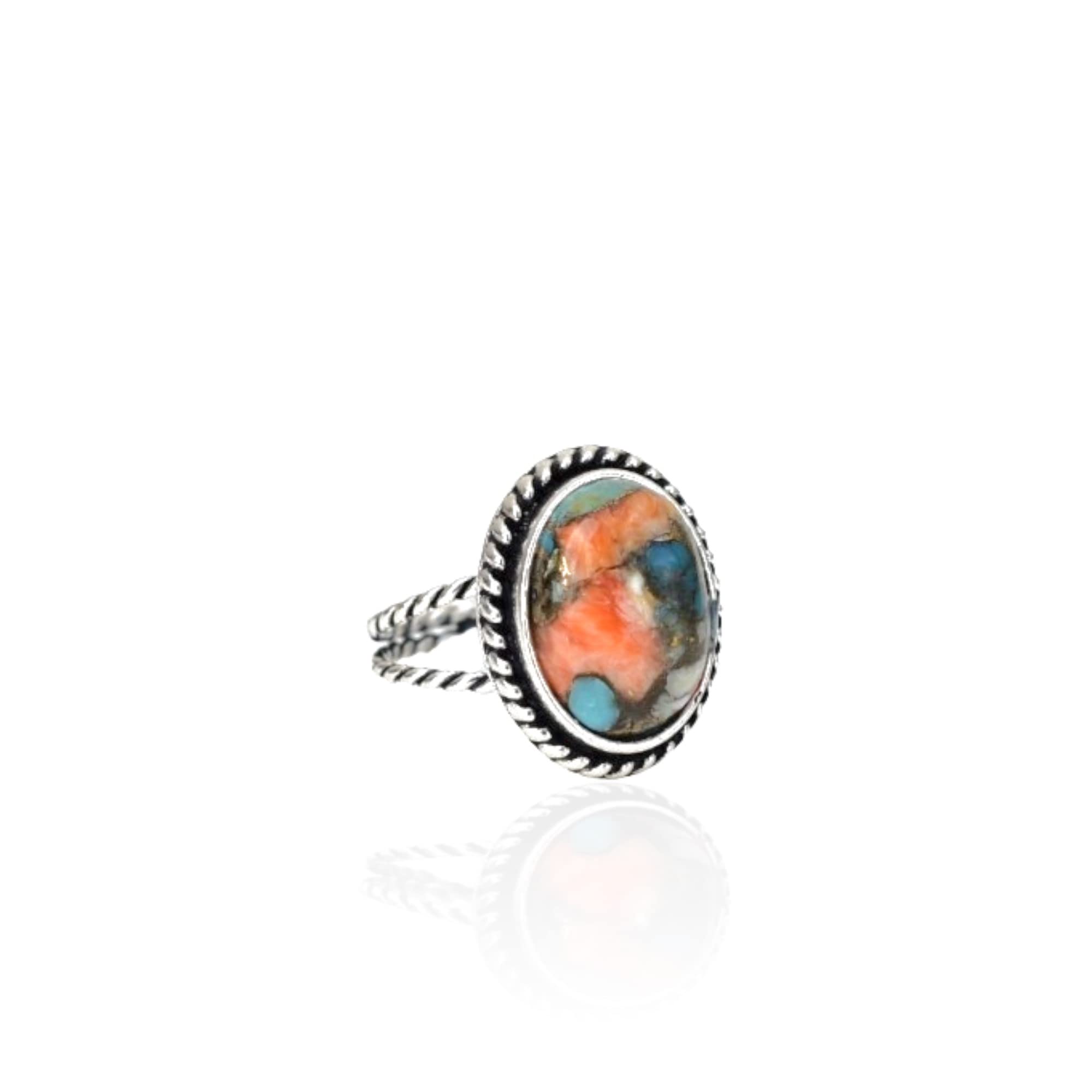 Vintage Handmade Oyster Copper Turquoise 925 Sterling Silver Ring - Boho Hippie Jewelry - Spiny Turquoise Birthstone Ring - Perfect Birthday Gift for Women - TQ-22 - Ideal for Festivals, Boho Fashion & Everyday Wear