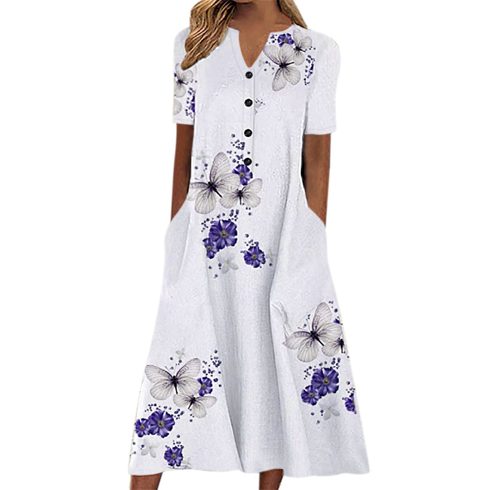 Floral Print V-Neck Short Sleeve Casual Dress for Women - Plus Size Summer Fashion, Perfect for Beach Outings, Picnics, and Everyday Wear