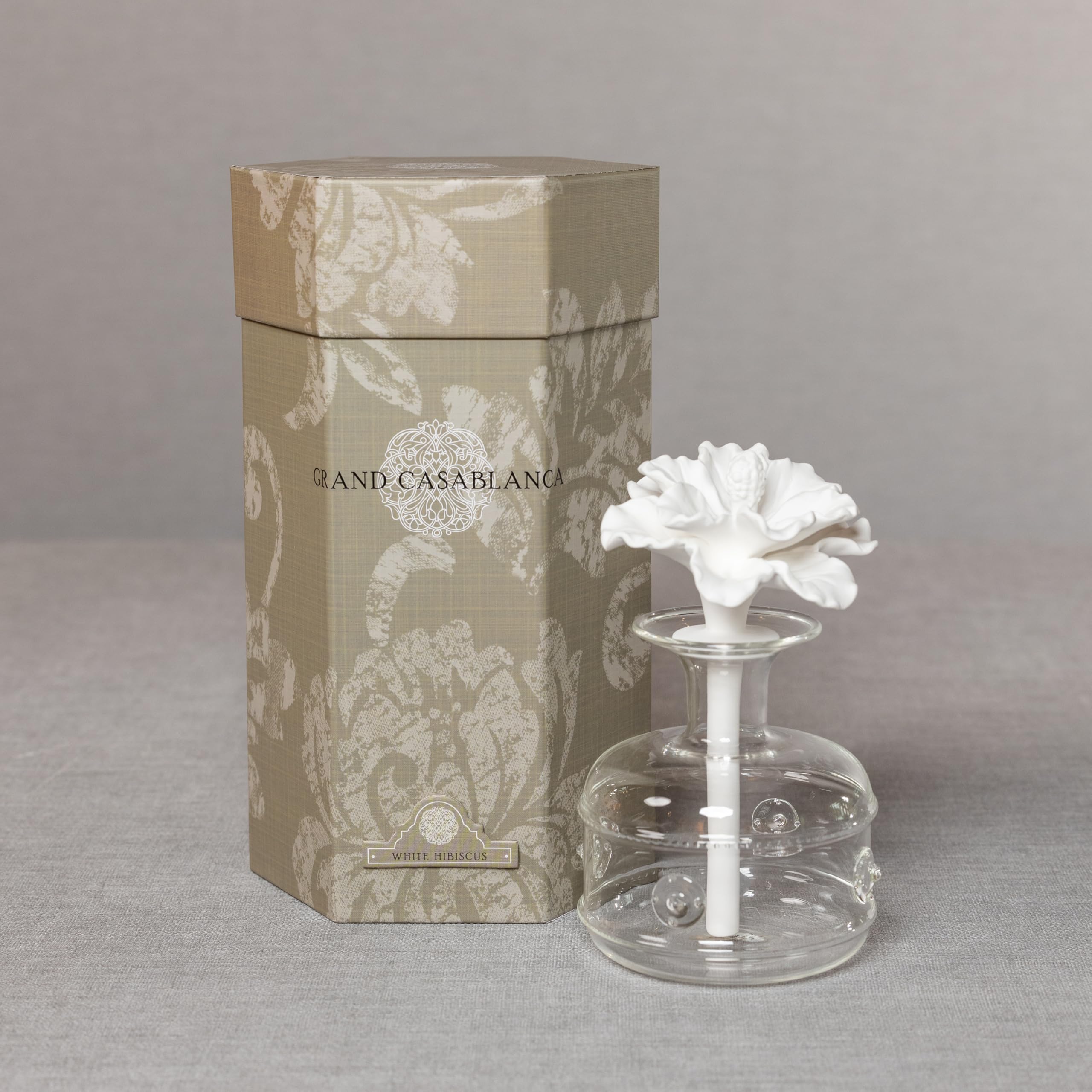 Zodax Grand Casablanca Porcelain Essential Oil Diffuser - 6.76oz Aromatherapy Humidifier for Home, Office, Spa | White Hibiscus Flower Design with Gift Box | Perfect for Relaxation, Yoga & Stress Relief