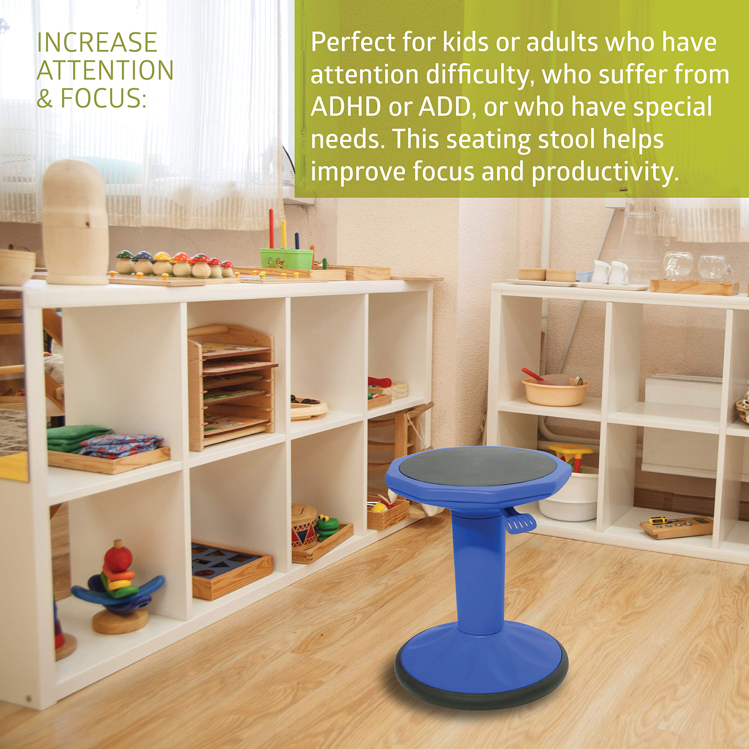 Pearington SitFree Height Adjustable Wobble Stool - Active Flexible Seating Chair for Kids & Adults - Ergonomic Office & School Chair - Blue - Perfect for Home Office, Classroom & Standing Desk Work
