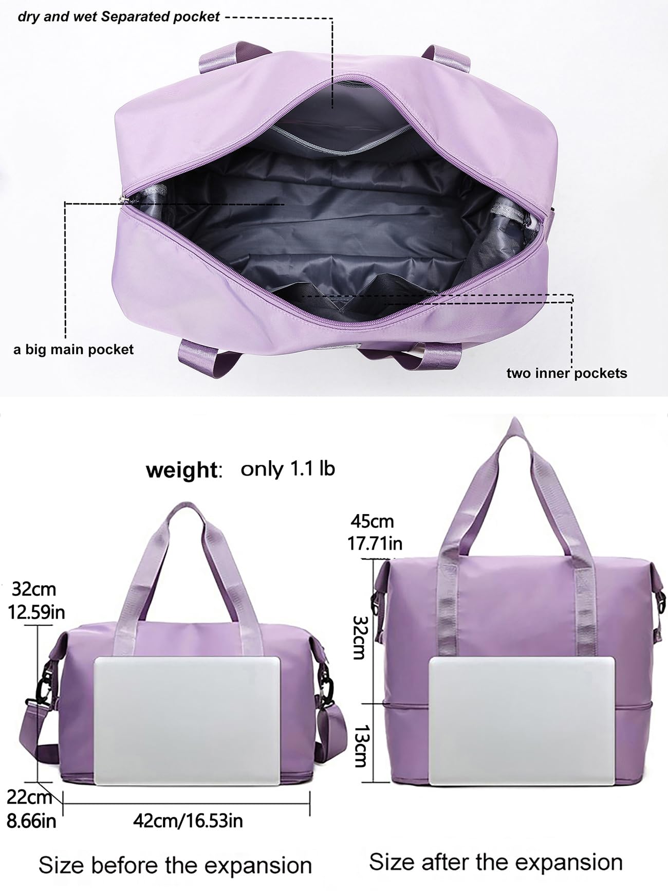 Expandable Travel Duffle Bag for Women - Waterproof Weekender Carry On Overnight Gym Bag with Shoe Compartment (Blue) | Perfect for Weekend Getaways, Gym Workouts & Airplane Travel