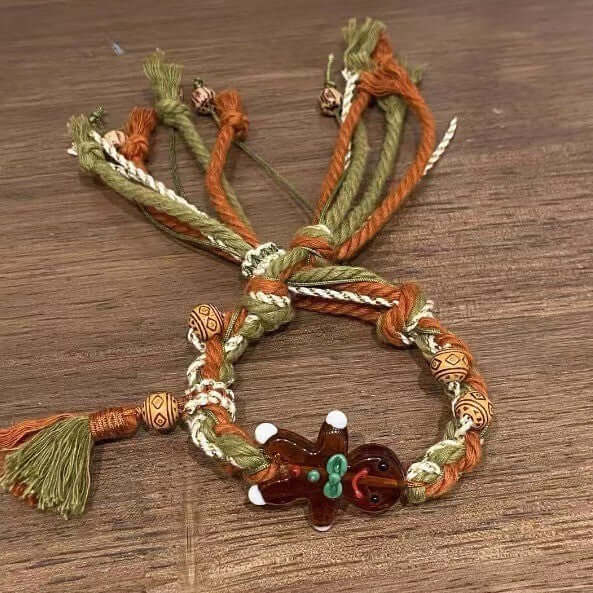 Gingerbread Snowman Charm Cute Woven Braided Christmas Bracelet | Holiday Gift for Women, Girls | Perfect for Christmas Parties, Festive Outfits & Winter Accessories