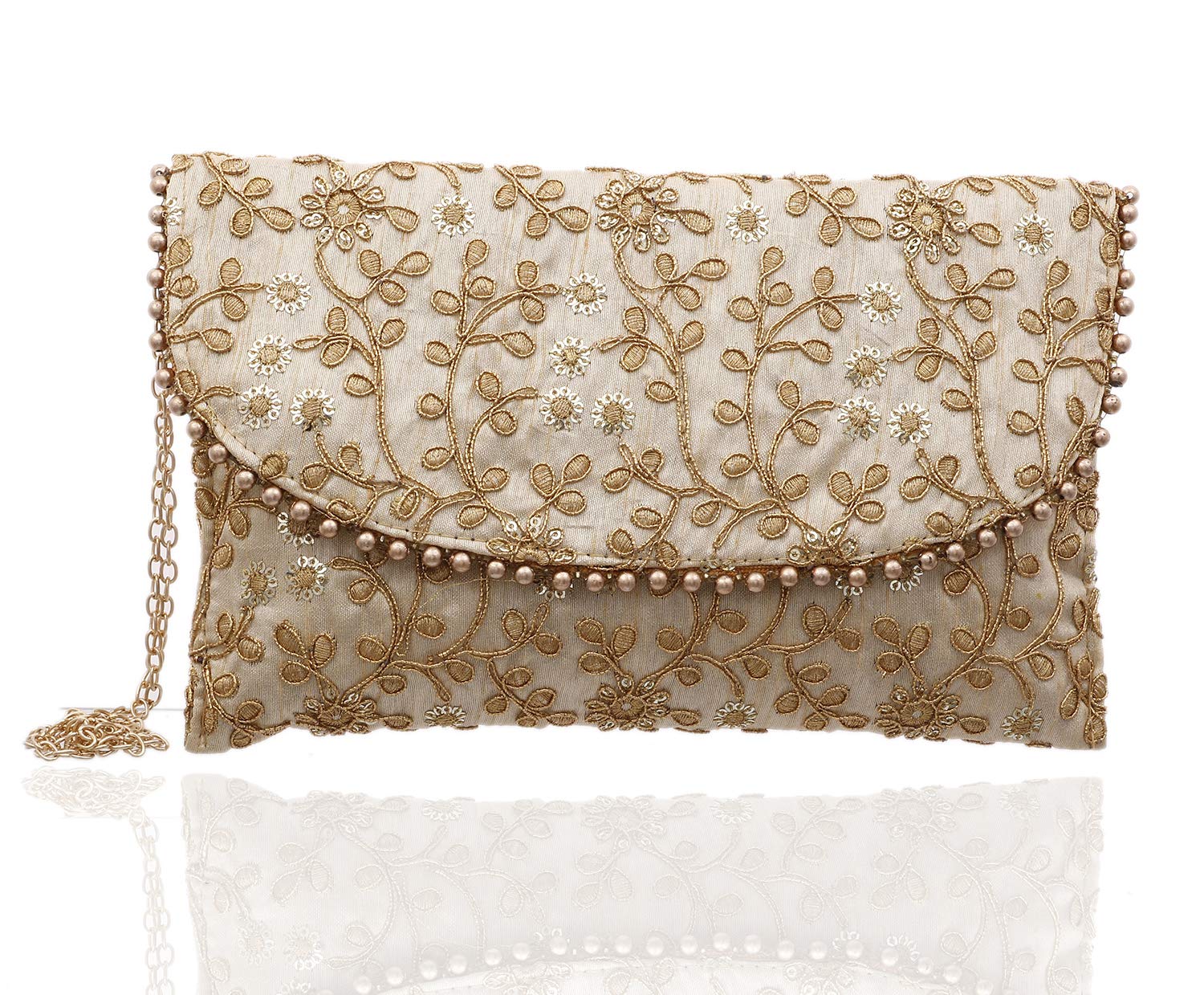 Kuber Industries Women's Handkerchief Bag Set - Elegant Cream Clutch Purse for Parties, Weddings & Evening Events | Fashionable Ladies Accessory