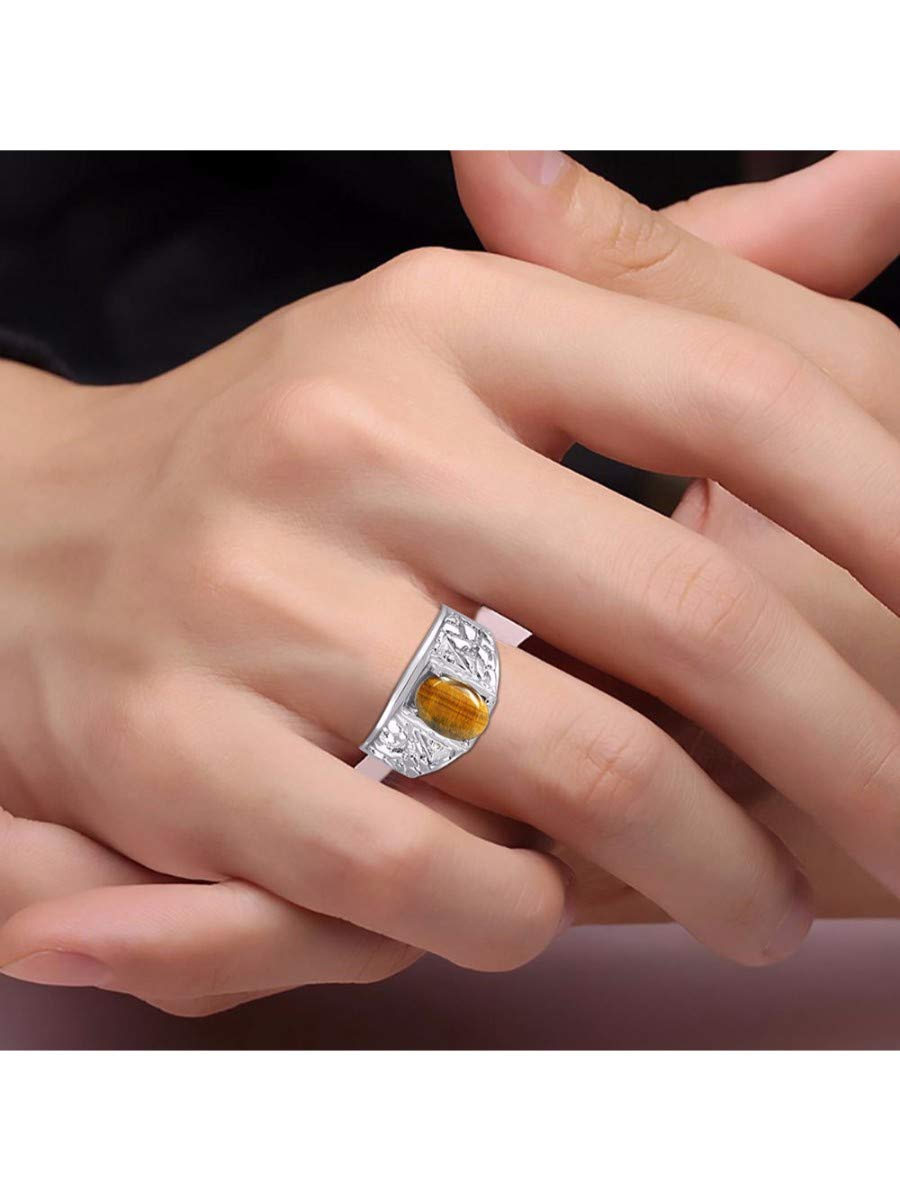Rylos Men's Designer Nugget Ring - 9X7MM Oval Gemstone & Diamond Birthstone Ring in Sterling Silver, Sizes 8-13 | Perfect for Weddings, Anniversaries & Gifts | Stylish Men's Jewelry for Everyday Wear