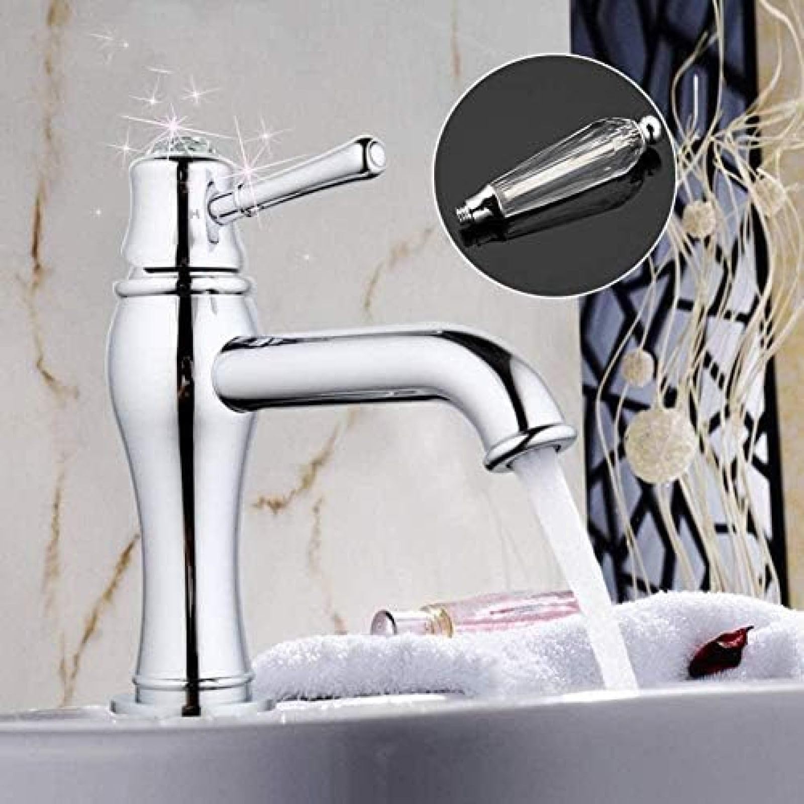 CRJUS Modern Kitchen Faucet with Pull Down Sprayer - Deck Mounted Waterfall Bathroom Sink Tap - High Arc Brushed Nickel Basin Mixer for Home & Commercial Use - Perfect for Washing Dishes, Food Prep, and Bathroom Sinks