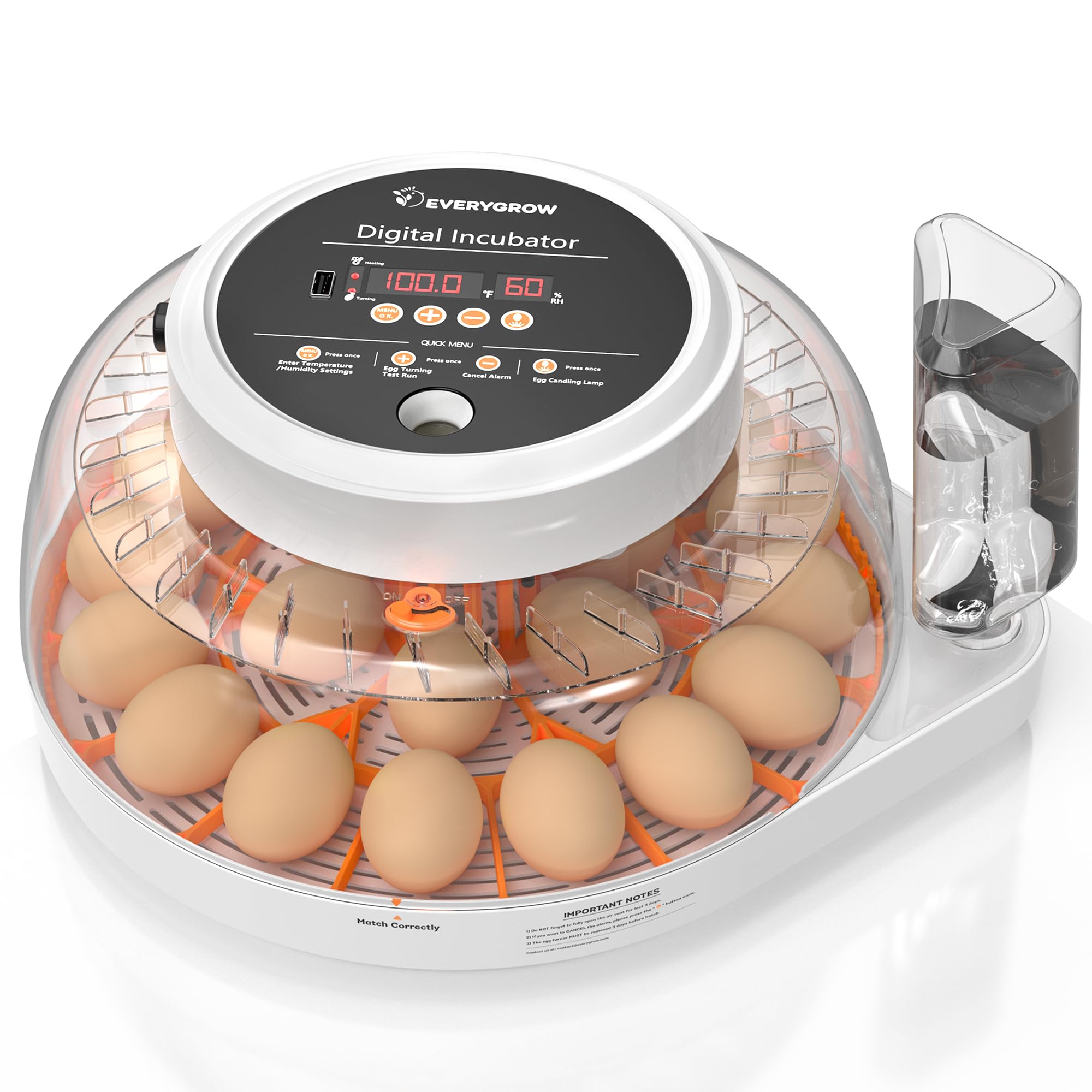EVERYGROW 22 Egg Incubator with Automatic Turner & Candle Tester - Digital Humidity & Temperature Control for Chicken, Duck, Quail Eggs - Perfect for Home Poultry Farming & Classroom Science Projects