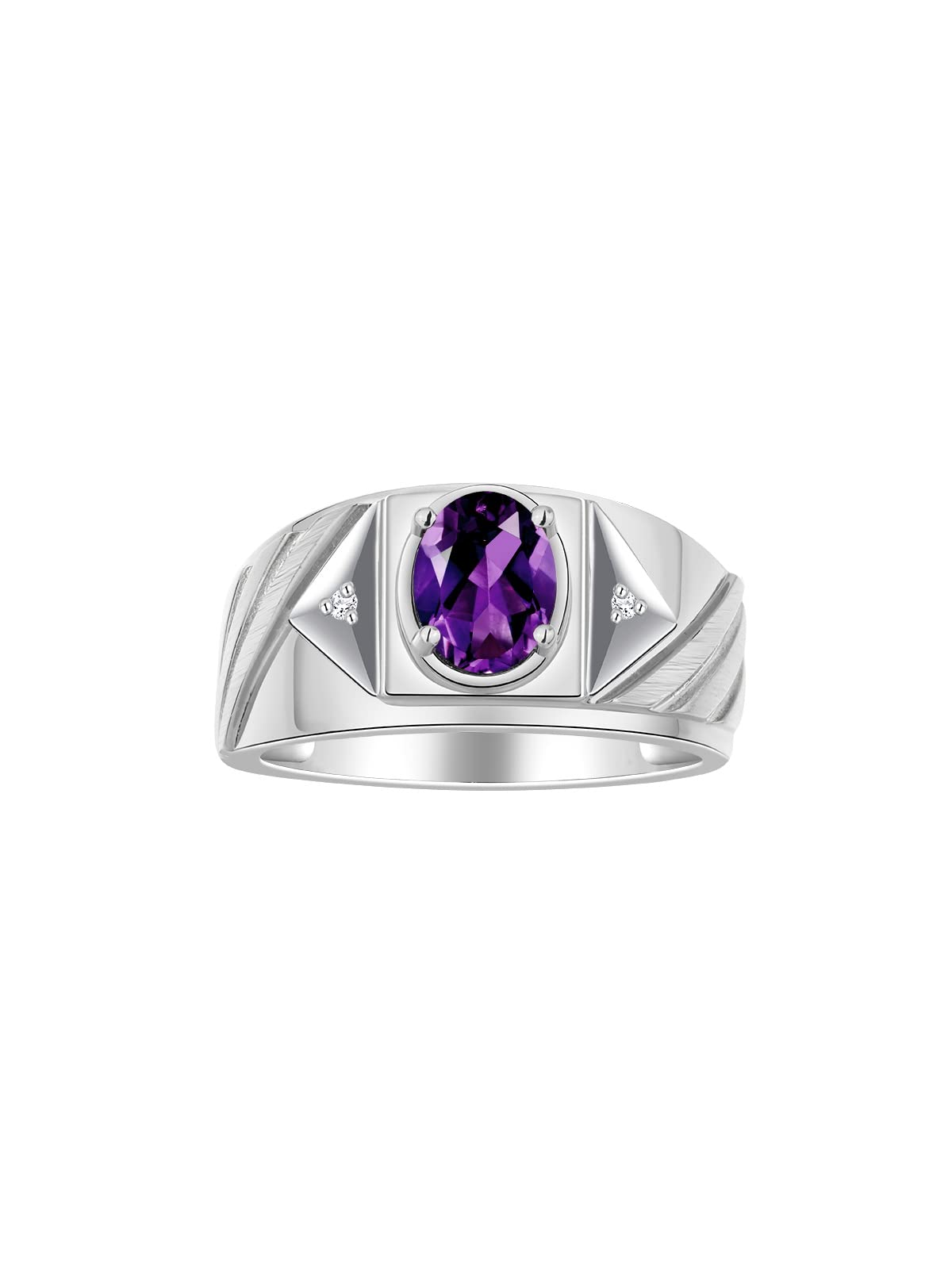 Rylos Men's Sterling Silver Designer Rings - Classic 8x6MM Oval Gemstone & Diamond Accents Birthstone Rings (Sizes 8-13) - Perfect for Weddings, Anniversaries & Gifts