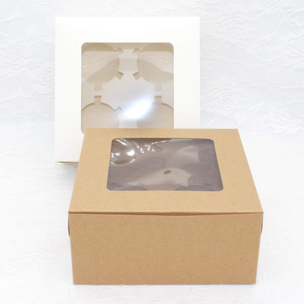 DOITOOL 4-Pack Christmas Windowed Cupcake Boxes - Cardboard Cake Containers with Stand for Donuts, Desserts & Holiday Treats | Perfect for Christmas Parties, Bakery Display & Gift Packaging