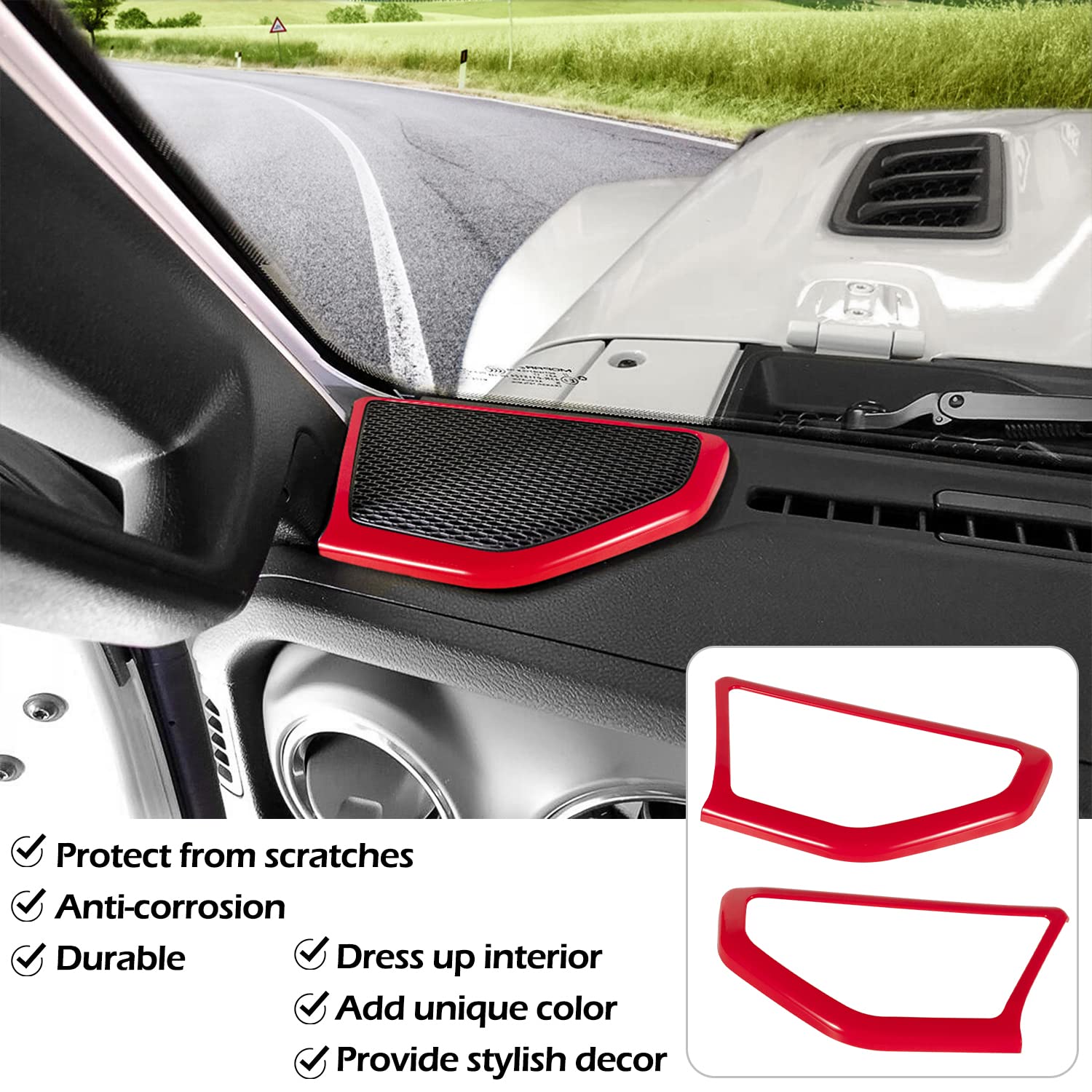 ABS A Pillar Speaker Cover Trim Stickers - Red Car Interior Accessories for Jeep Wrangler JL & JLU (2018-2024) | Enhance Sound & Style for Off-Road Adventures
