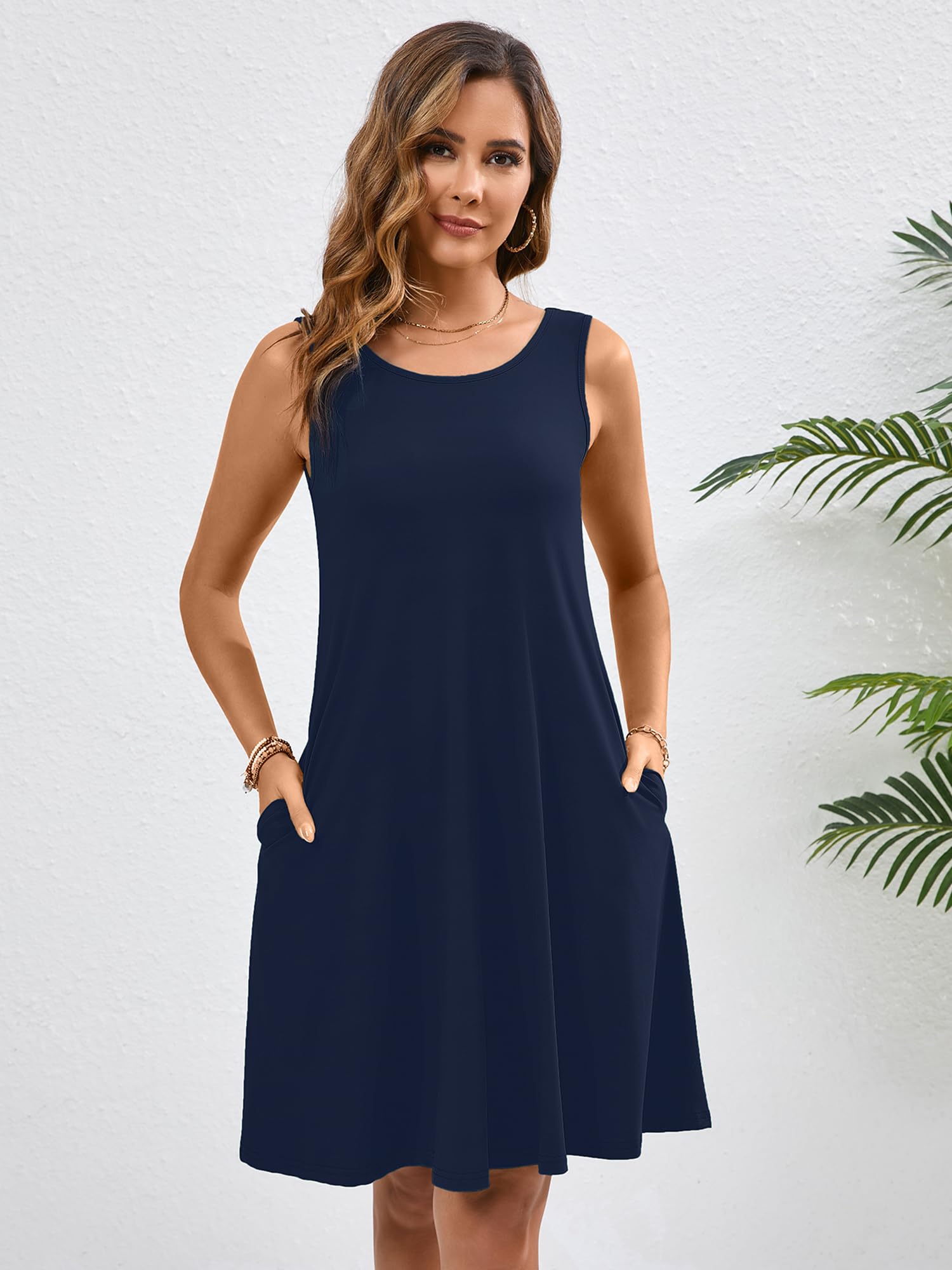 KORSIS Women's Summer Casual T-Shirt Tank Dress - Sleeveless Swing Flowy Sundress with Pockets for Beach, Vacation & Everyday Wear