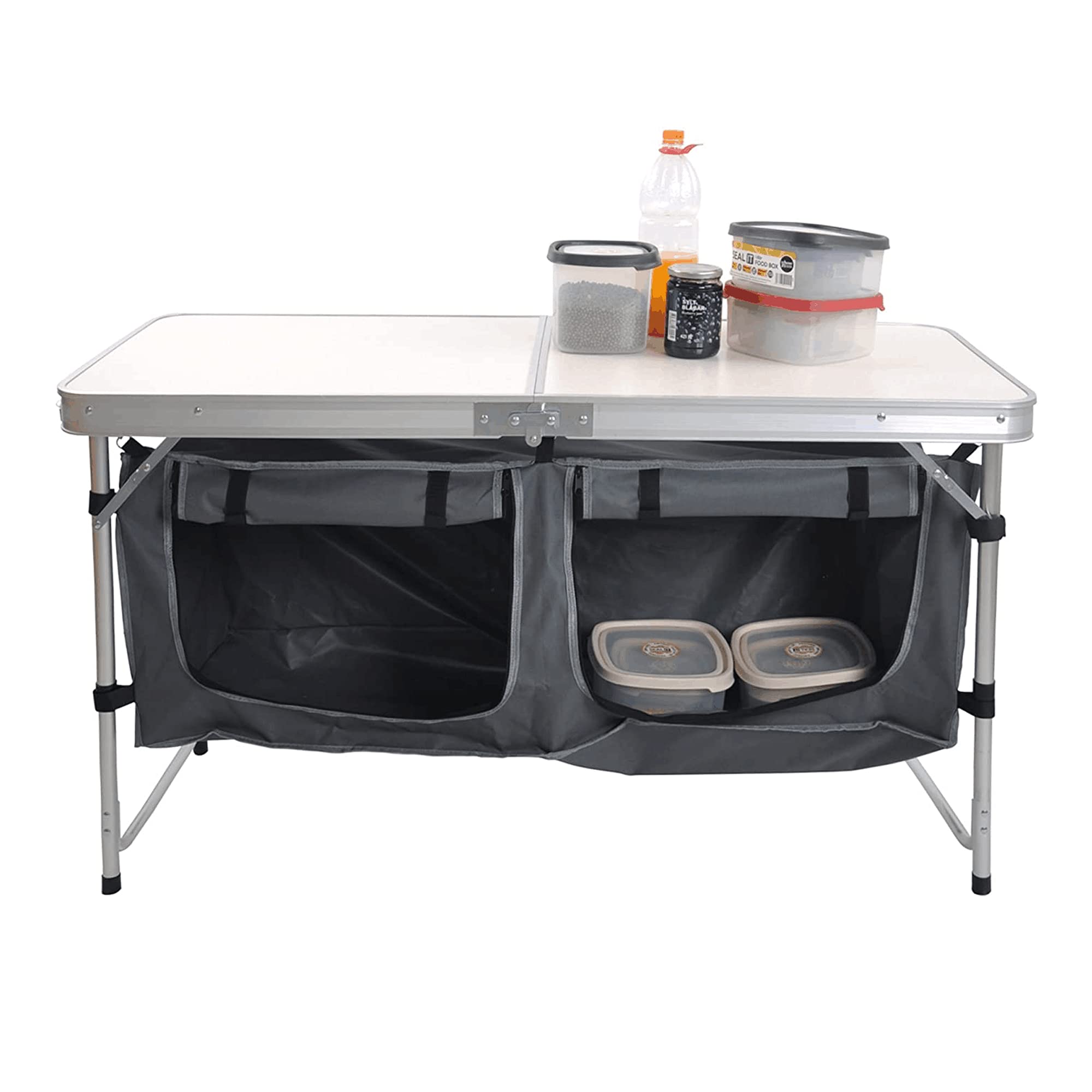 LUCKYERMORE Outdoor Folding Camp Table - Lightweight Adjustable Height Portable Picnic Table with Suitcase Design | Perfect for Camping, Hiking, Backyard BBQ & Beach Trips