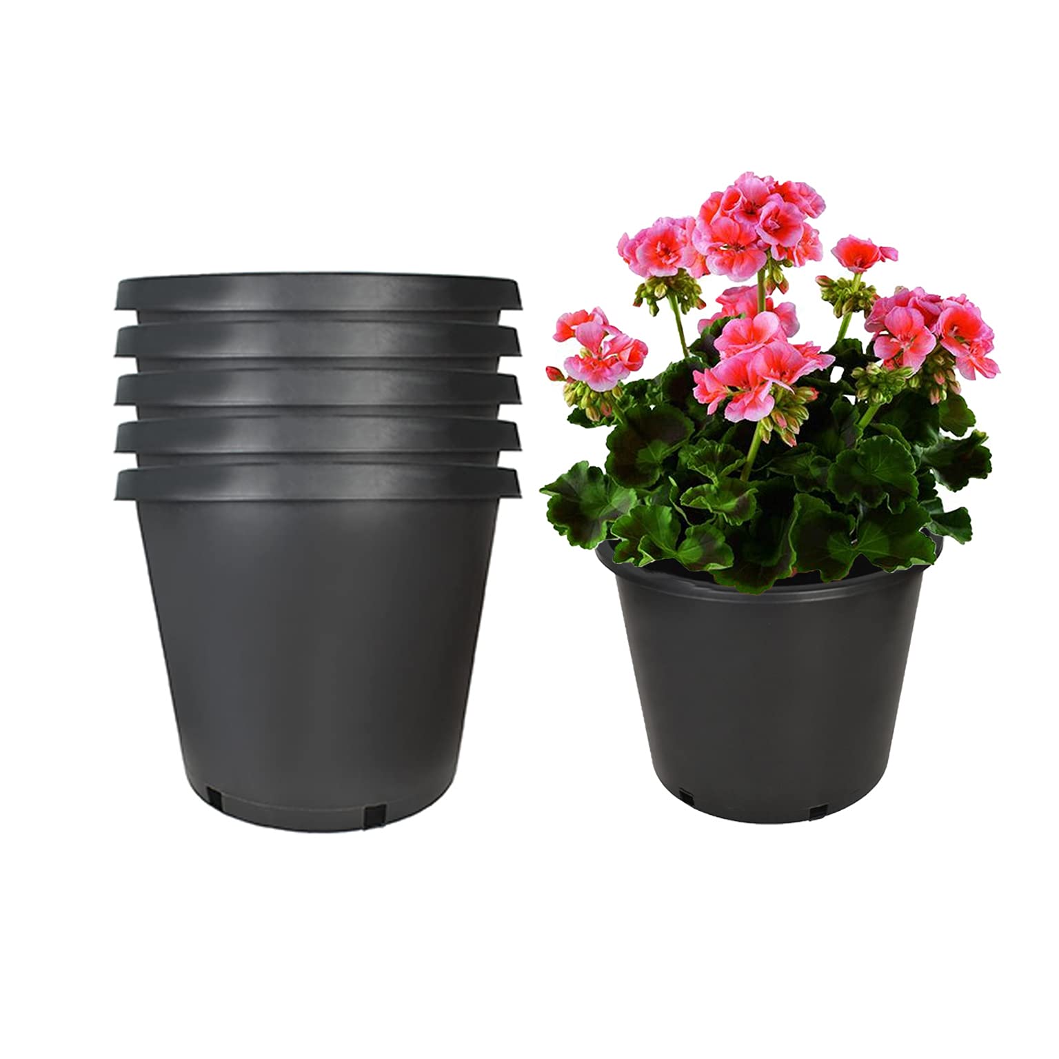 Mitoharet 5-Pack 15 Gallon Round Premium Nursery Pots - Heavy Duty Plant Containers for Indoor/Outdoor Flowers, Vegetables & Seedlings - Ideal for Gardening, Landscaping & Greenhouses (Black)
