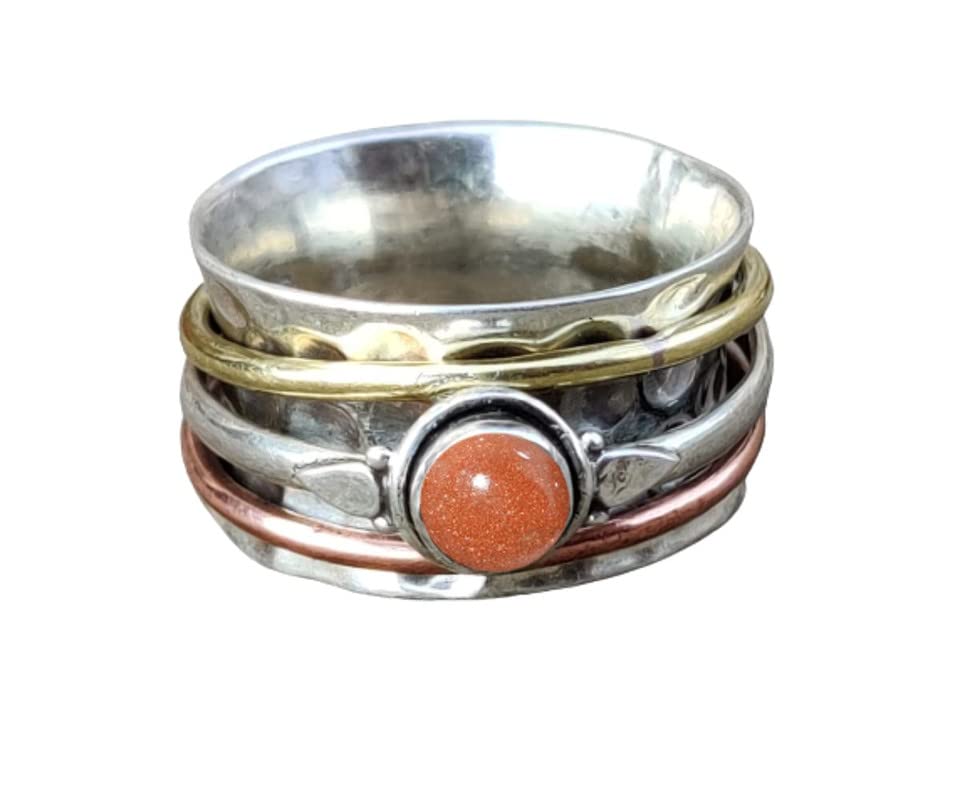 Sunstone Gemstone Spinner Ring for Women - Handmade Silver Meditation & Anxiety Relief Spinning Ring - Stylish Statement Jewelry for Stress Relief, Mindfulness & Everyday Wear