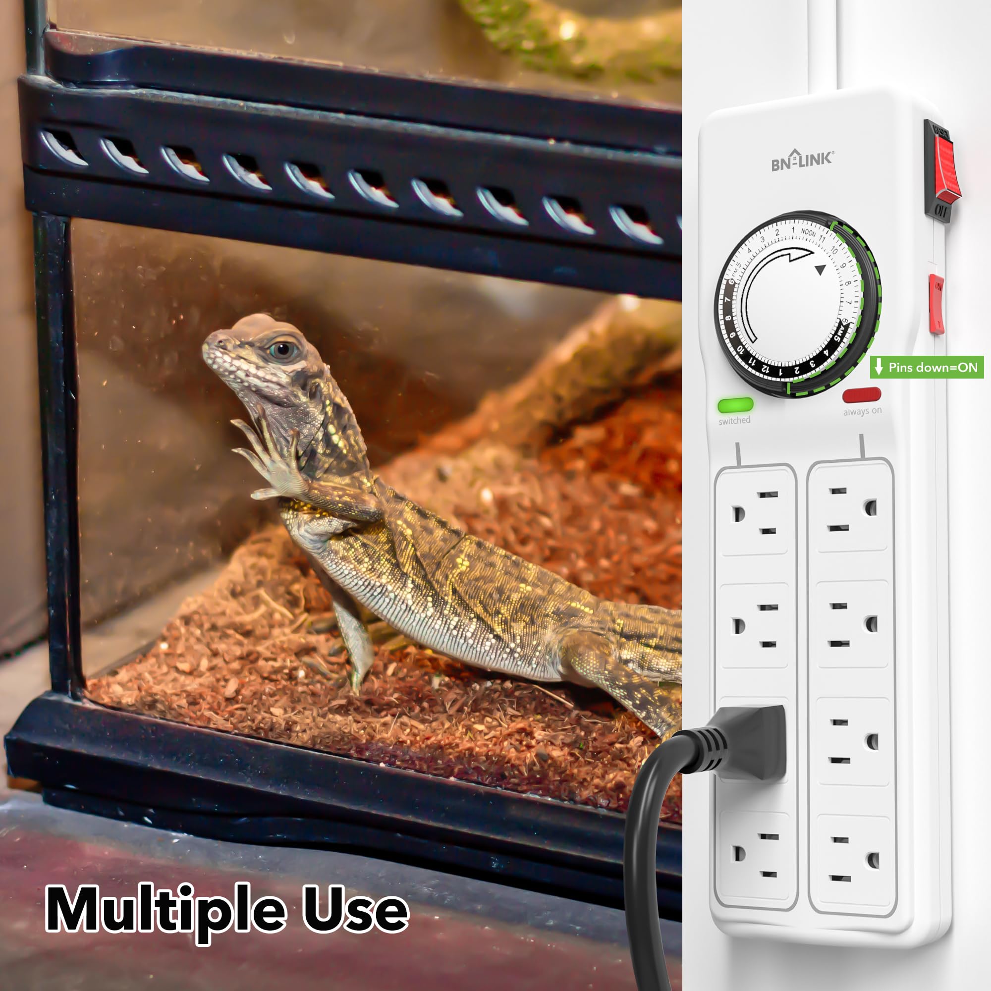 BN-LINK 8 Outlet Surge Protector with Mechanical Timer - 4 Timed & 4 Always On Outlets, 1875W/15A, White - Perfect for Home Office, Electronics & Appliance Safety Protection