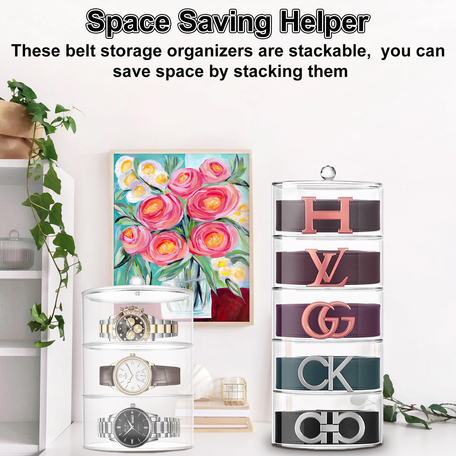 QTLCOHD 5-Tier Clear Acrylic Belt Organizer - Stackable Storage Box for Belts, Watches & Accessories | Perfect for Closet, Drawer & Bedroom Organization