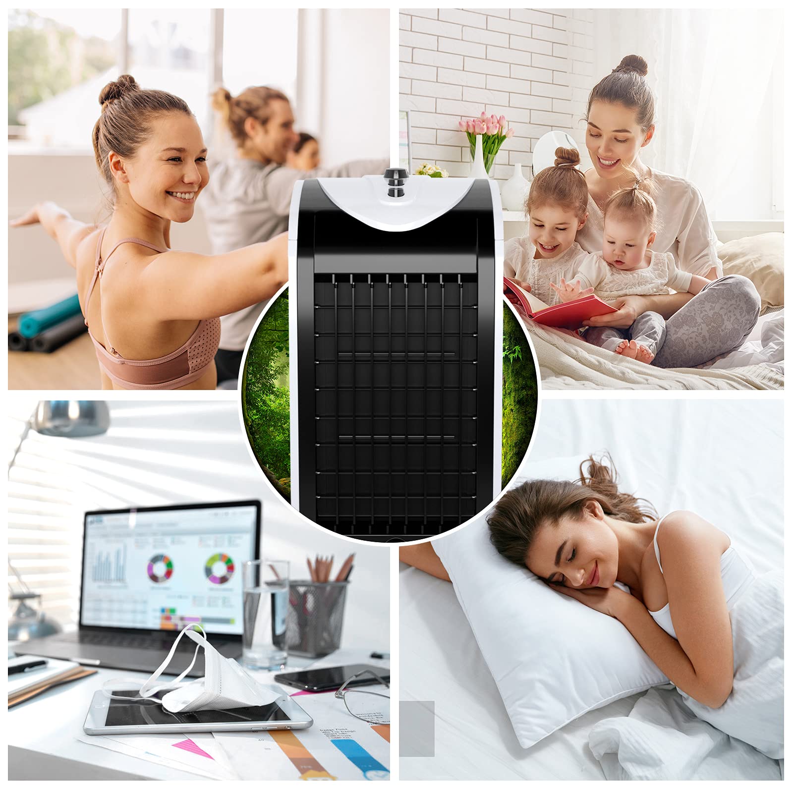 3-in-1 Portable Evaporative Air Cooler with Fan & Humidifier, Bladeless Quiet Cooling Machine, 3 Speeds for Home, Office, Dorms, Bedrooms, and Small Spaces