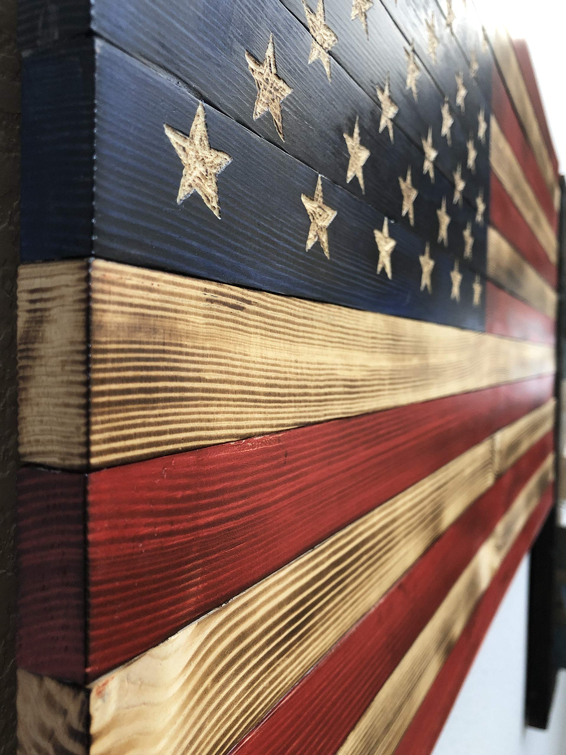 Handcarved Wooden American Flag Wall Art - Large, X-Large & Jumbo Sizes | Rustic Handmade Wood Flag Decor | Patriotic Home & Office Wall Décor | Perfect for Living Room, Bedroom, Man Cave or Gift
