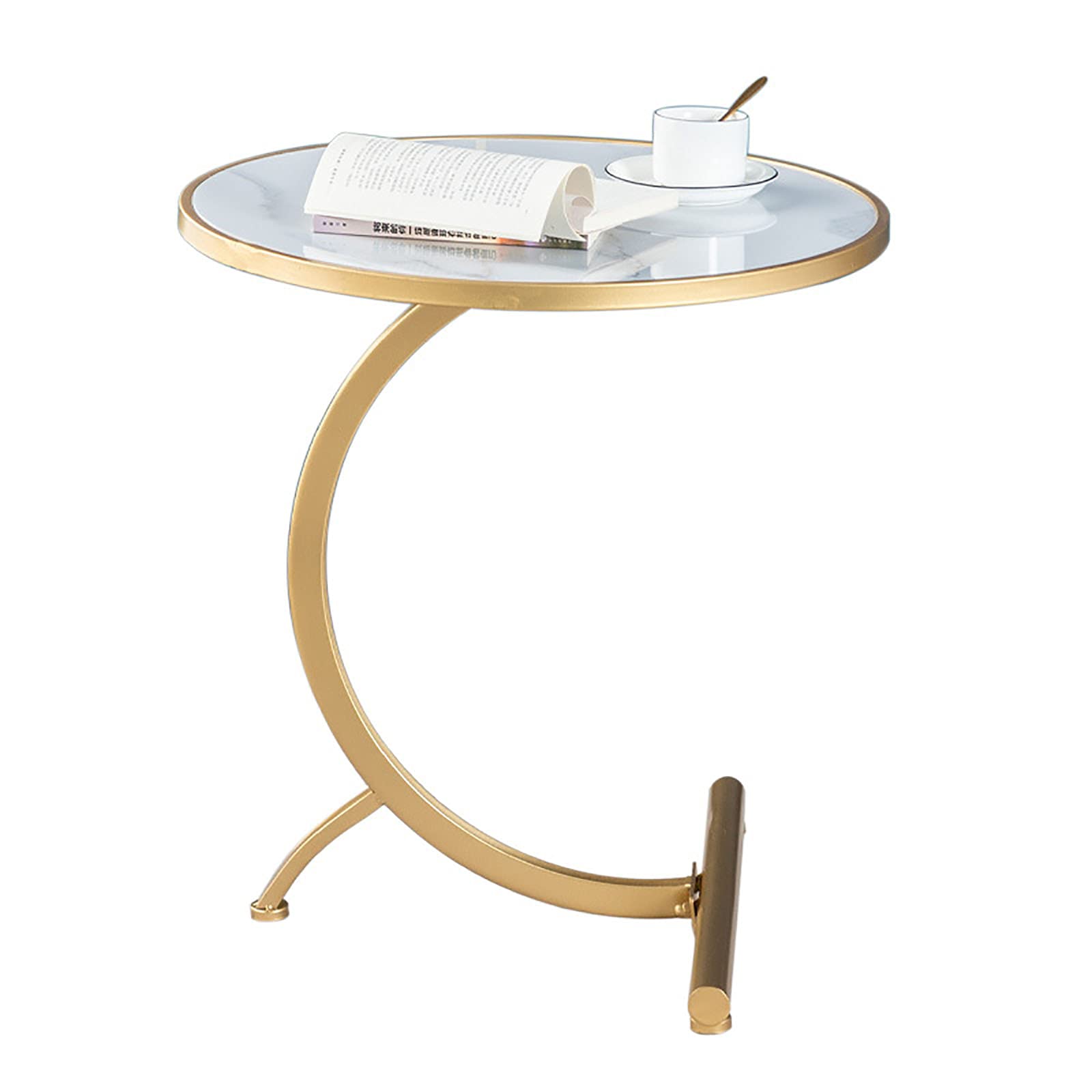 Modern Gold Marble Pattern Side Table - Metal End Table & Coffee Table for Living Room, Bedroom, Patio - Stylish Nightstand in White | Perfect for Small Spaces, Home Decor & Accent Furniture