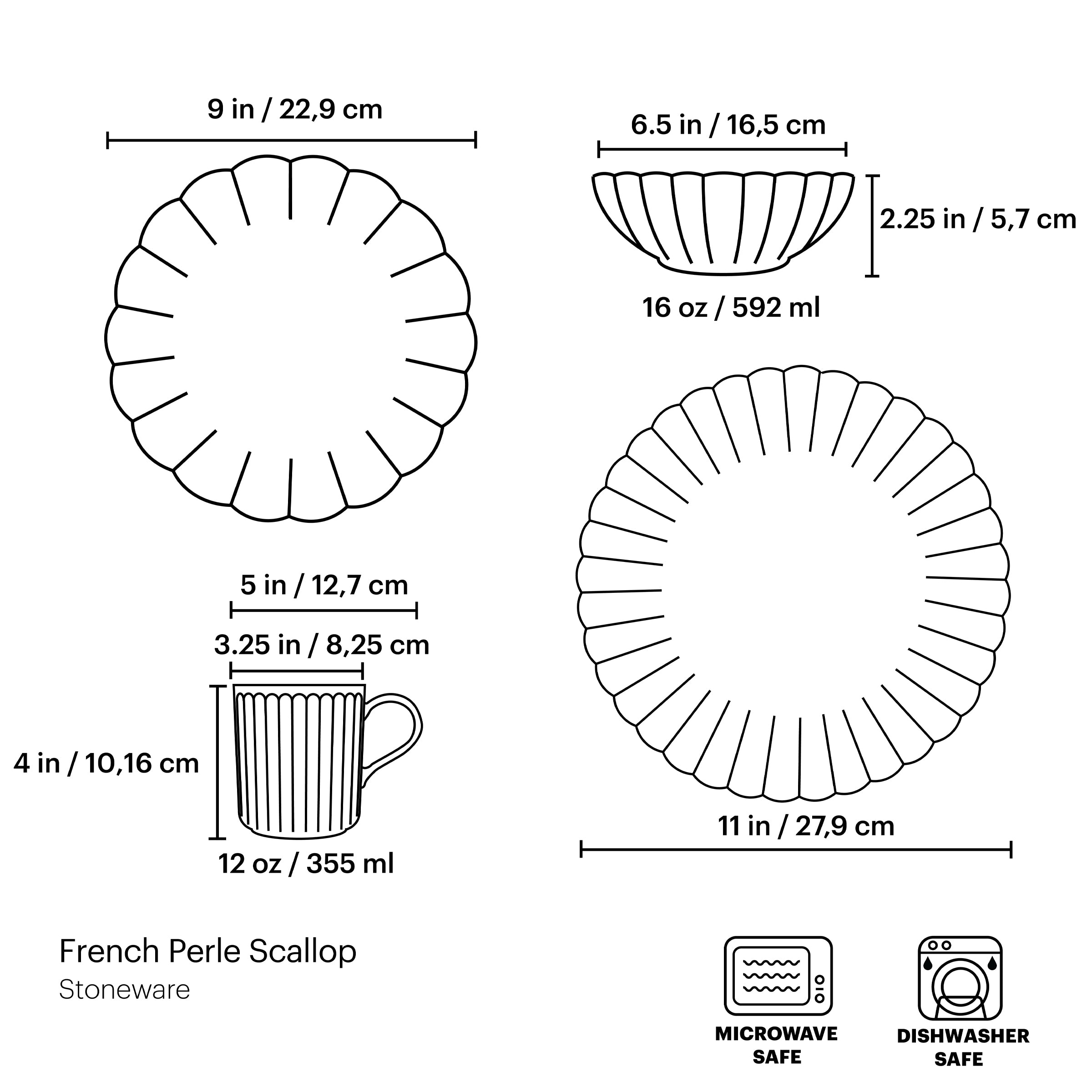 French Pearl Scallop 4-Piece Dinner Plate Set - Elegant Dinnerware for Formal Dining, Wedding Registry & Special Occasions