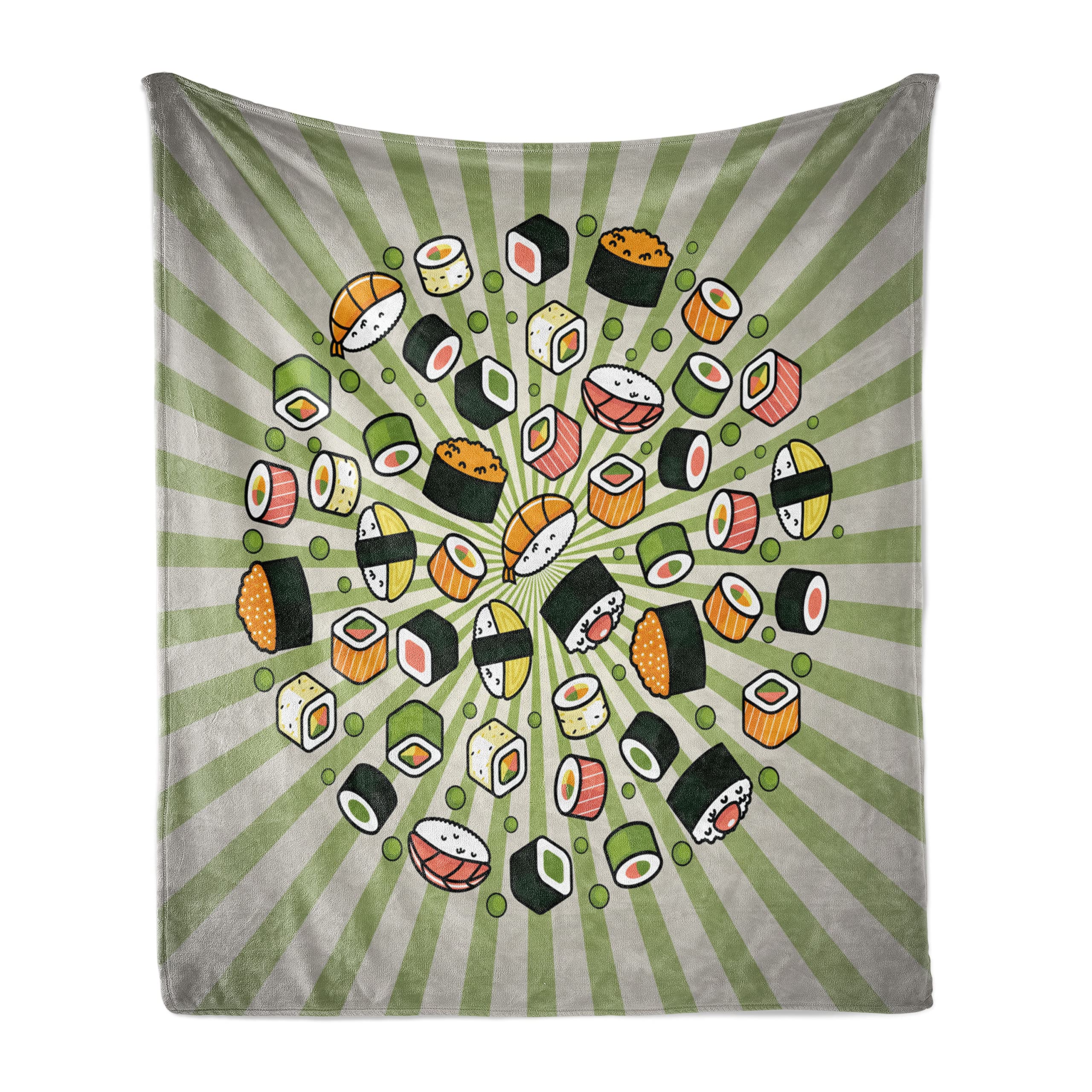 Ambesonne Sushi Throw Blanket - Japanese Manga Style Sushi Design, Soft Flannel Fleece Blanket 70