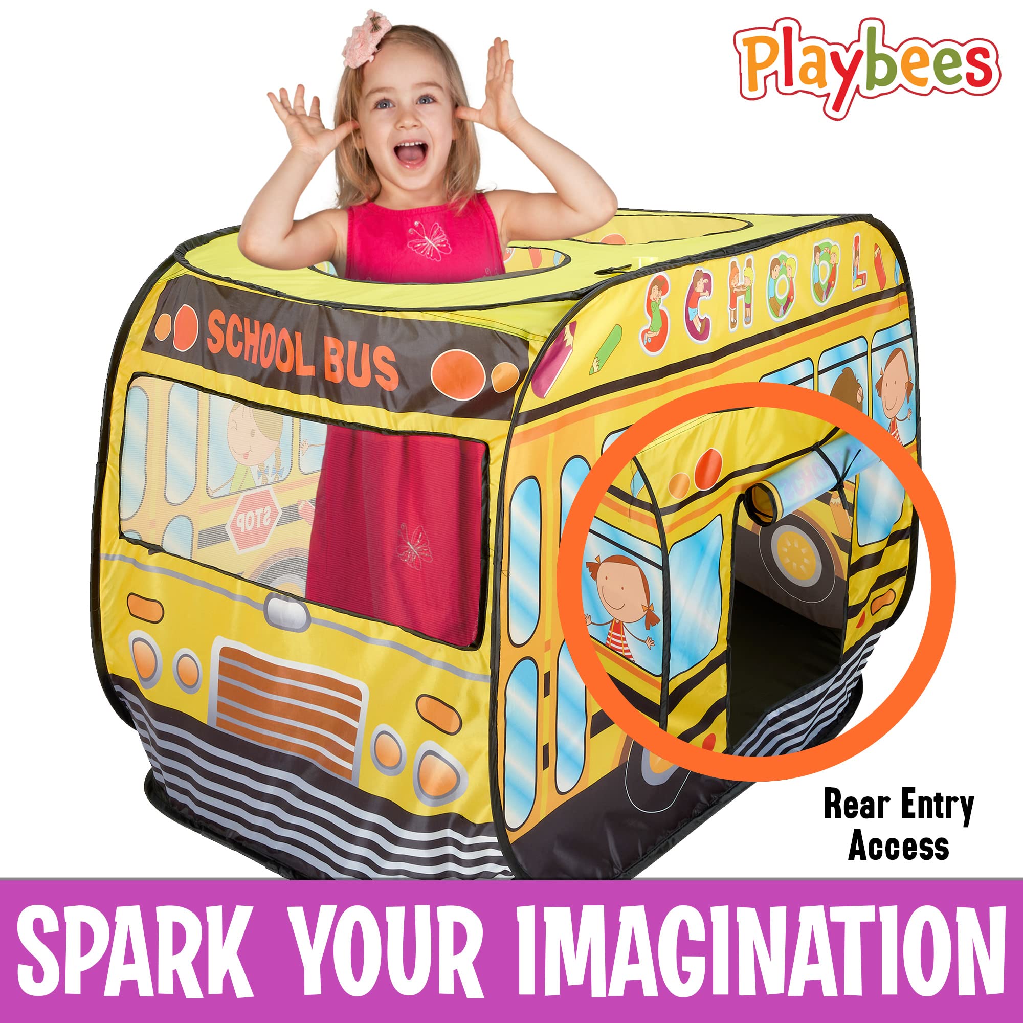 **Musical School Bus Pop Up Play Tent for Toddlers - Indoor & Outdoor Kids Playhouse with 3 Openings, Carry Bag & Sound Button - 43.5x28x26.5 Inch - Perfect for Pretend Play, Birthday Gifts & Daycare Activities**
