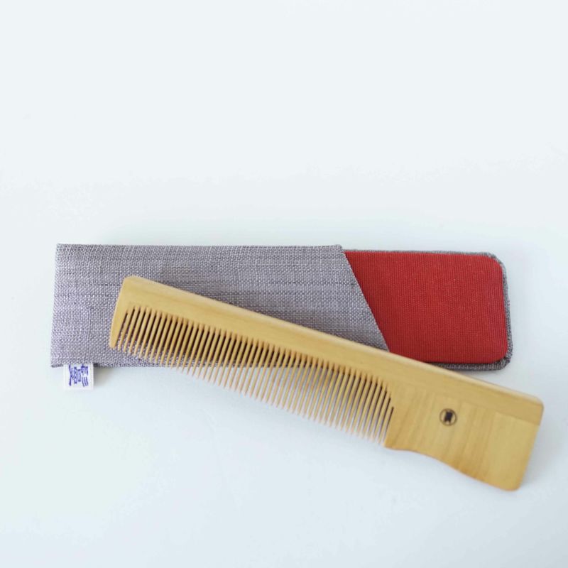 Handmade Kyoto Japanese Akane (Madder) Wooden Hair Comb with Linen Case - Traditional Japanese Hair Accessory for Women, Bridal, Kimono & Tea Ceremony Use