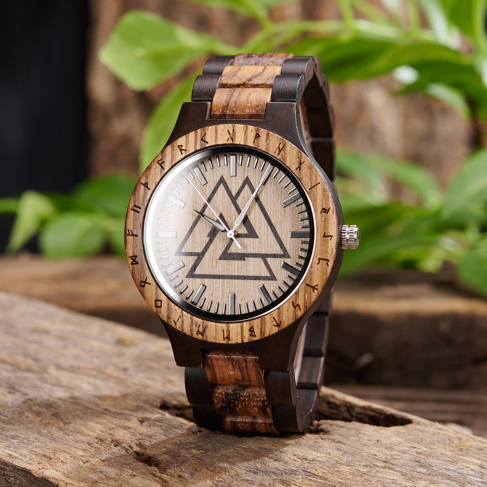 Vikingenes Wooden Watches for Men - Personalized Engraved Wood Watch | Luxury Natural Wood Chronograph Wristwatch | Unique Viking-Inspired Gift for Him | Perfect for Anniversary, Birthday & Special Occasions