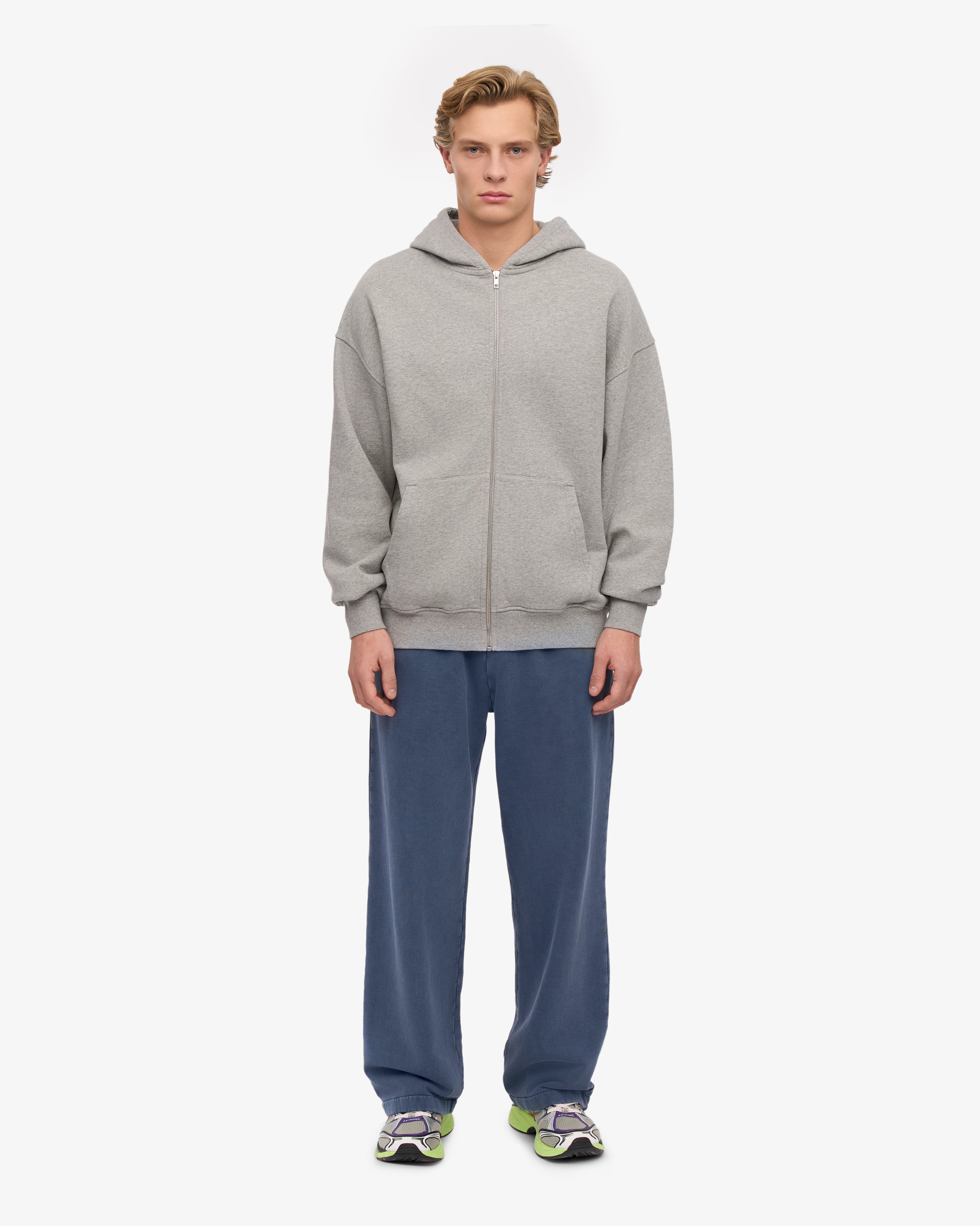 Organic Oversized Zip Hoodie for Women & Men - Soft Heather Grey Pullover - Perfect for Casual Wear, Gym & Outdoor Activities